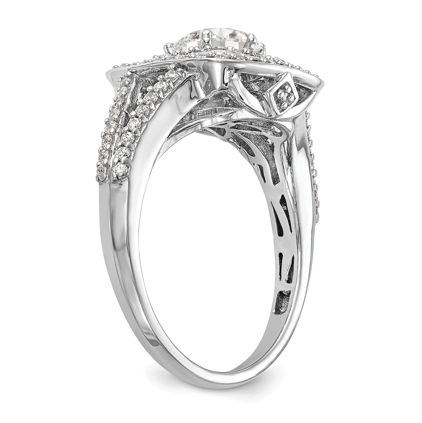 14K White Gold Double Halo (Holds 1 carat (6..5mm) Round Center) 1/2 carat Diamond Semi-Mount Engagement Ring