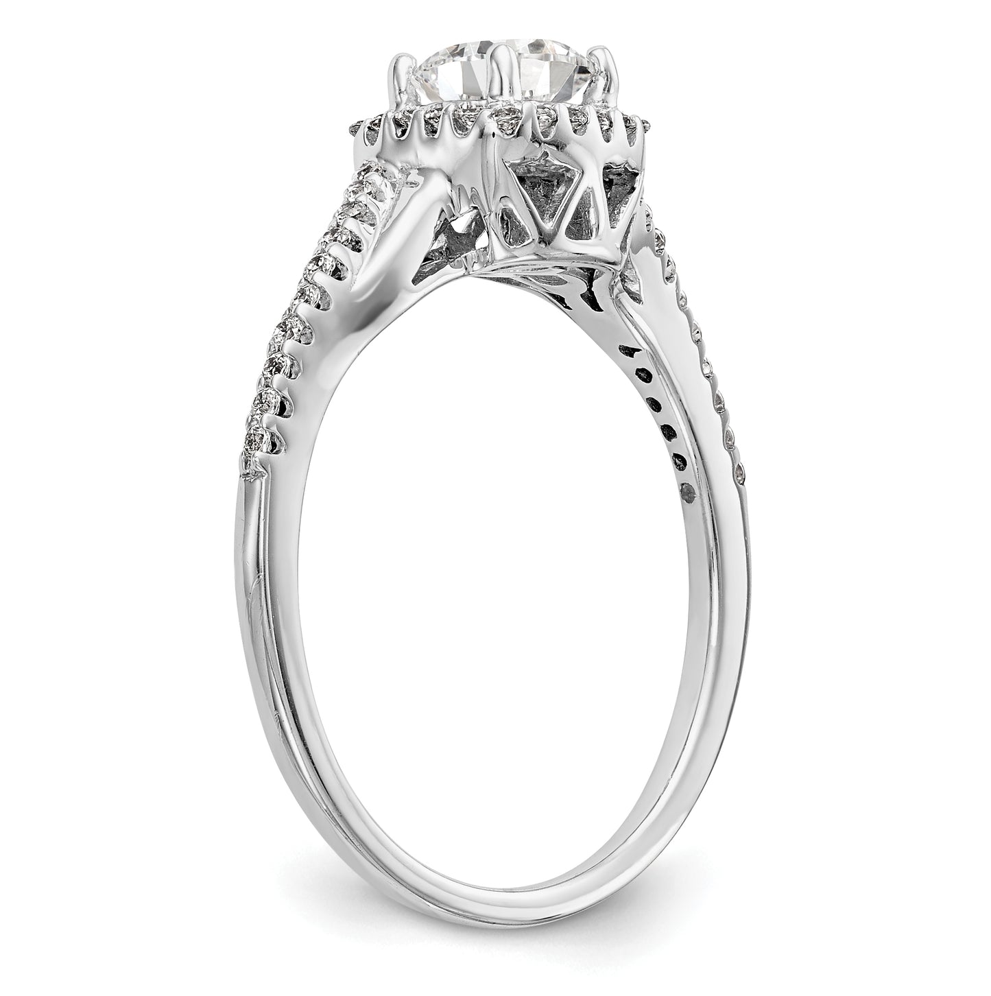 14K White Gold Halo Plus (Holds 1/2 carat (5.2mm) Round Center) 1/5 carat Diamond Semi-Mount Engagement Ring