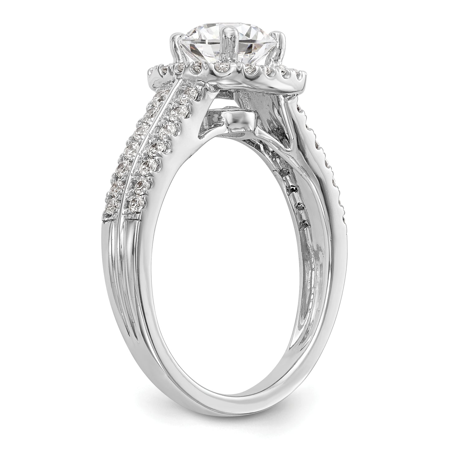 14K White Gold Halo Plus (Holds 1 carat (6.5mm) Round Center) 1/2 carat Diamond Semi-Mount Engagement Ring, 2.5 to 3.5 mm (tapered)