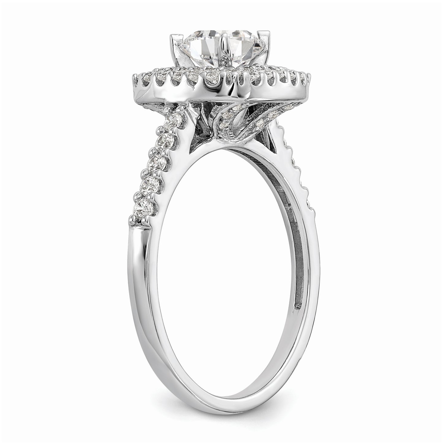 14K White Gold Double Halo (Holds 7/8 carat (6.2mm) Round Center) 1/2 carat Diamond Semi-Mount Engagement Ring