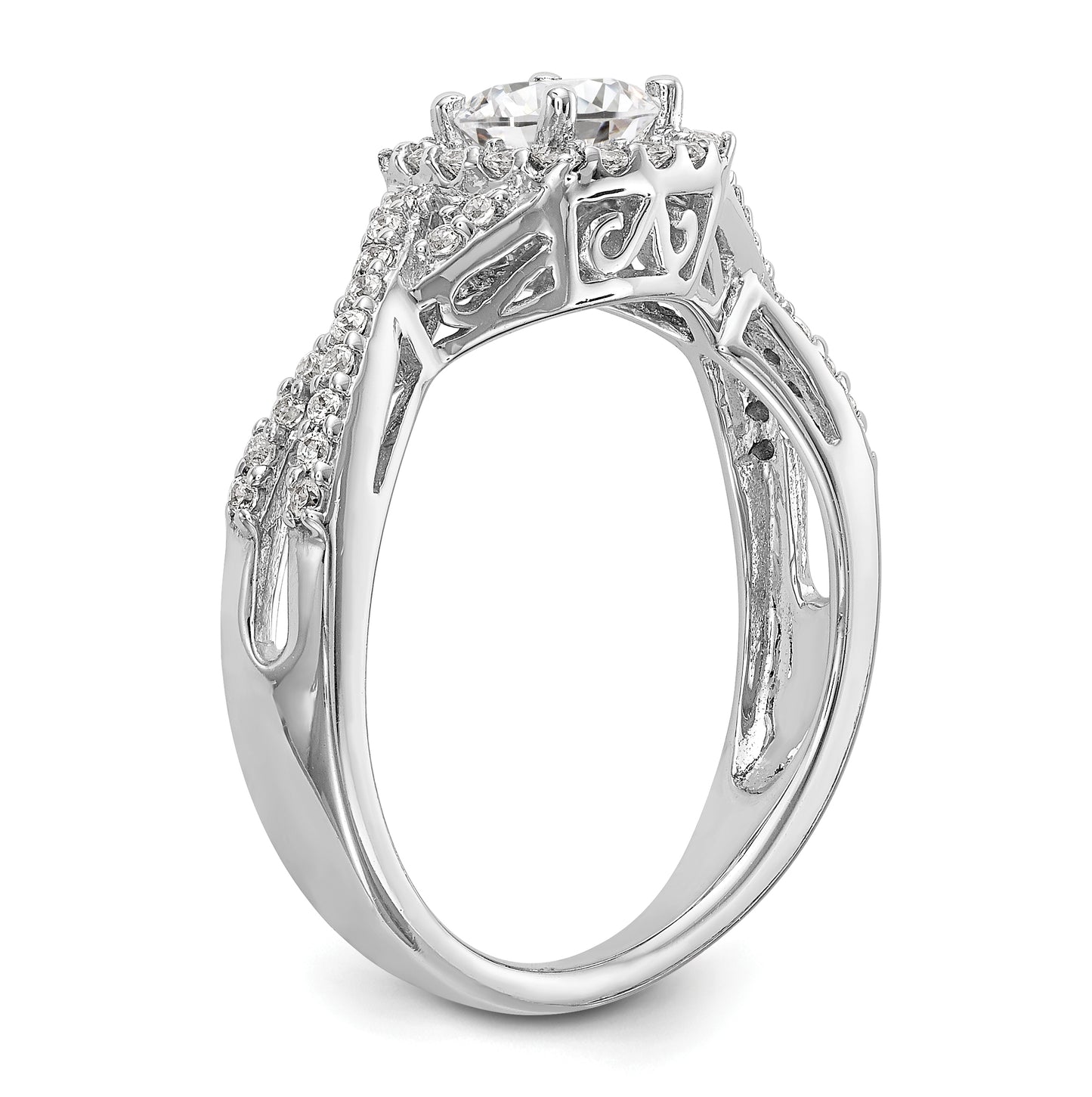 14K White Gold Halo Plus (Holds 1/2ct (5.2mm) Round Center) 1/4ct Diamond Semi-Mount Engagement Ring
