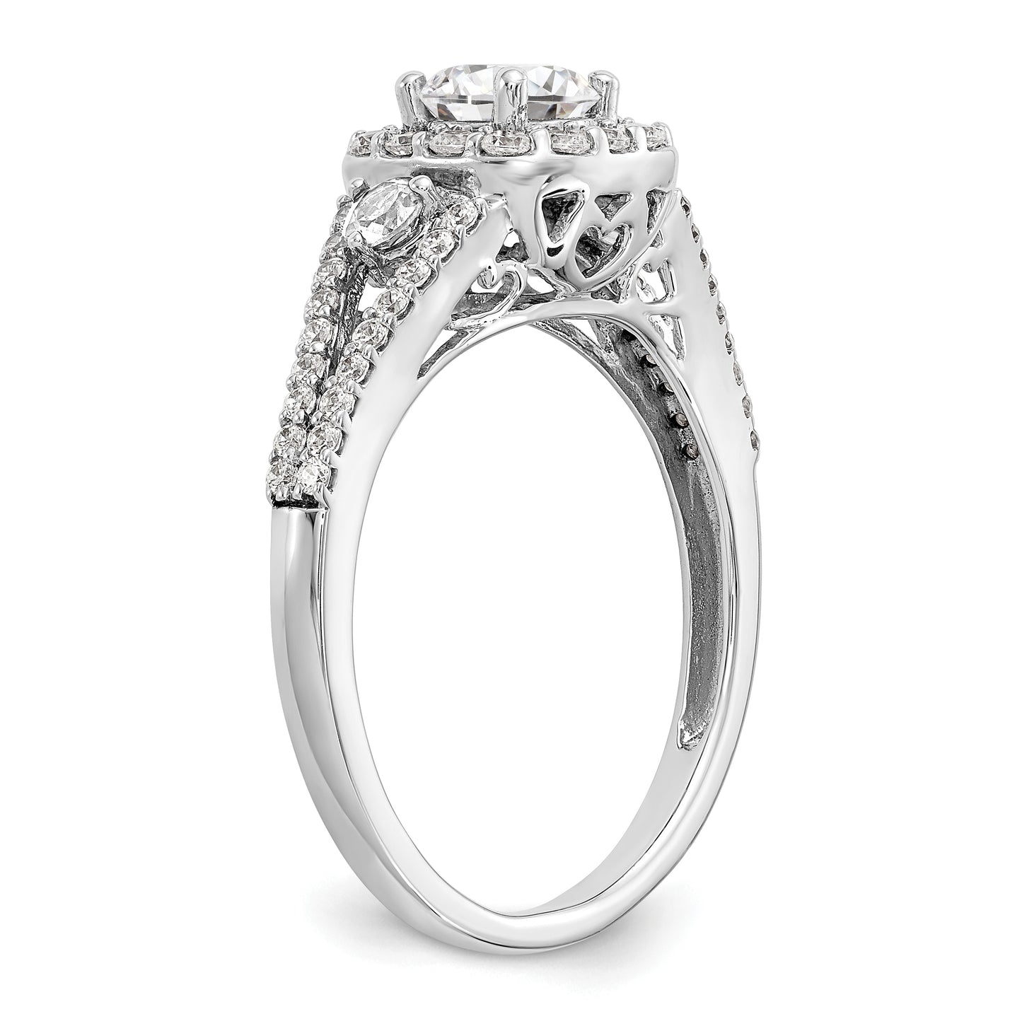 14K White Gold Halo Plus (Holds 1/2 carat (5.2mm) Round Center) 5/8 carat Diamond Semi-Mount Engagement Ring