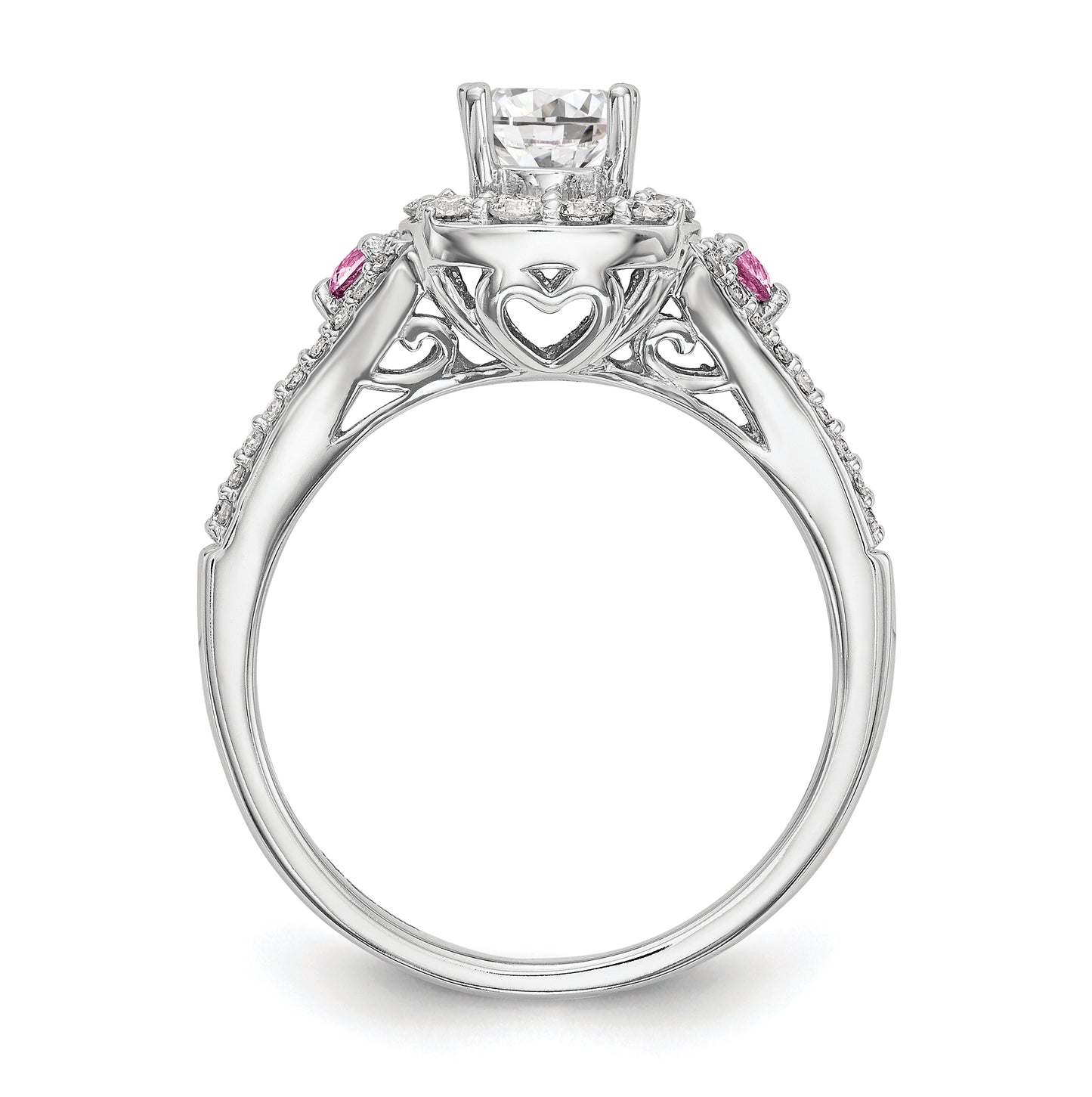 14K White Gold Halo Plus (Holds 1/2 carat (5.2mm) Round Center) 1/2 carat Diamond and Pink Sapphire Semi-Mount Engagement Ring