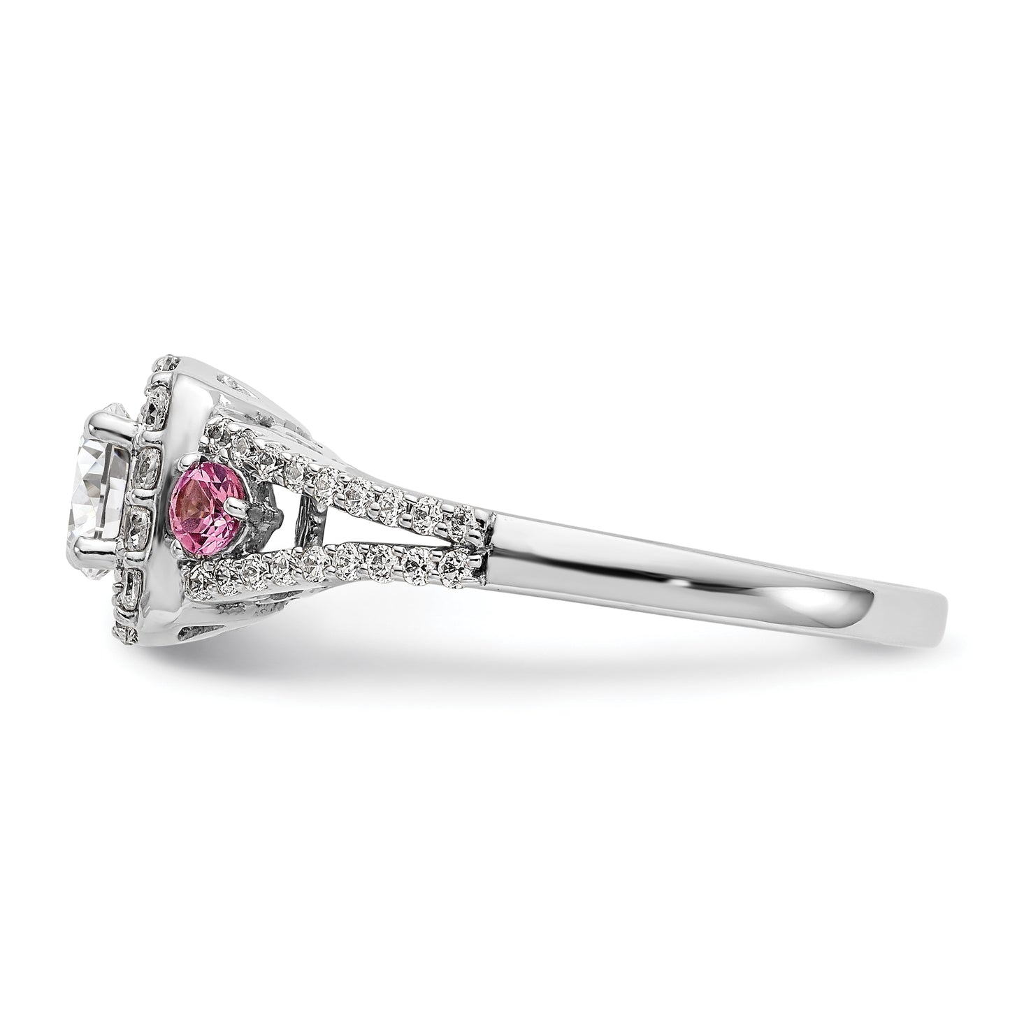 14K White Gold Halo Plus (Holds 1/2 carat (5.2mm) Round Center) 1/2 carat Diamond and Pink Sapphire Semi-Mount Engagement Ring