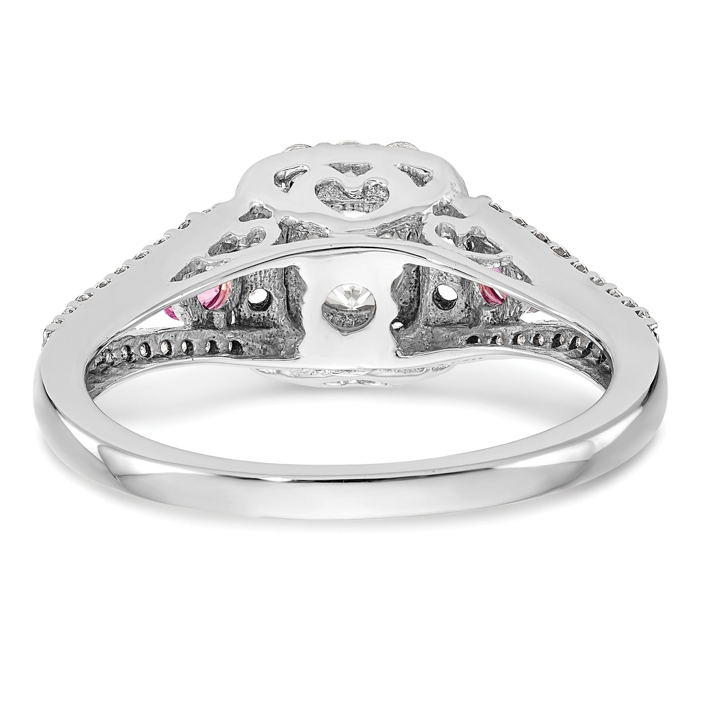14K White Gold Halo Plus (Holds 1/2 carat (5.2mm) Round Center) 1/2 carat Diamond and Pink Sapphire Semi-Mount Engagement Ring