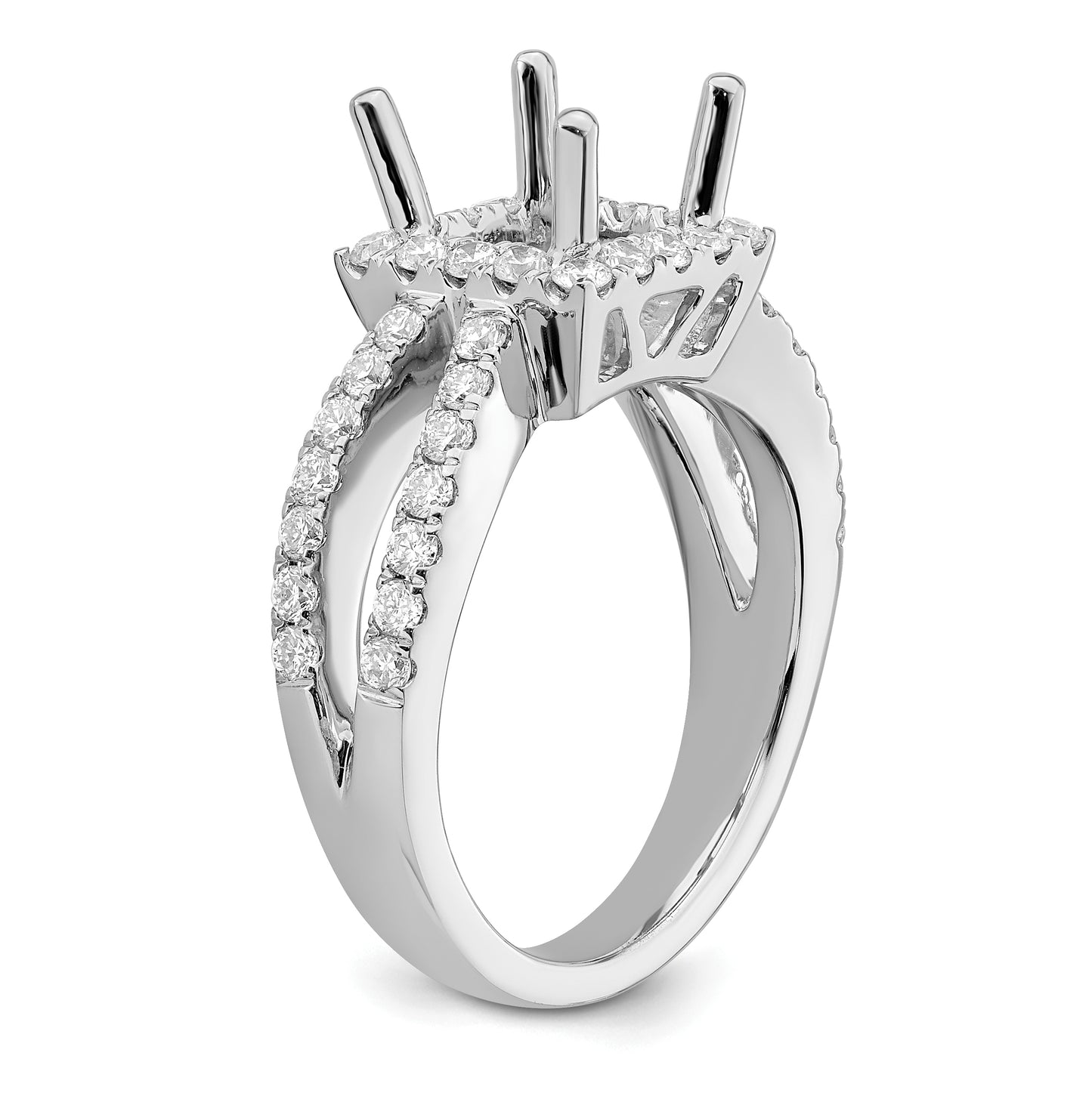 True Origin 14K White Gold 7/8 carat Lab Grown Diamond VS/SI D E F Semi Mount Princess Halo Engagement Ring