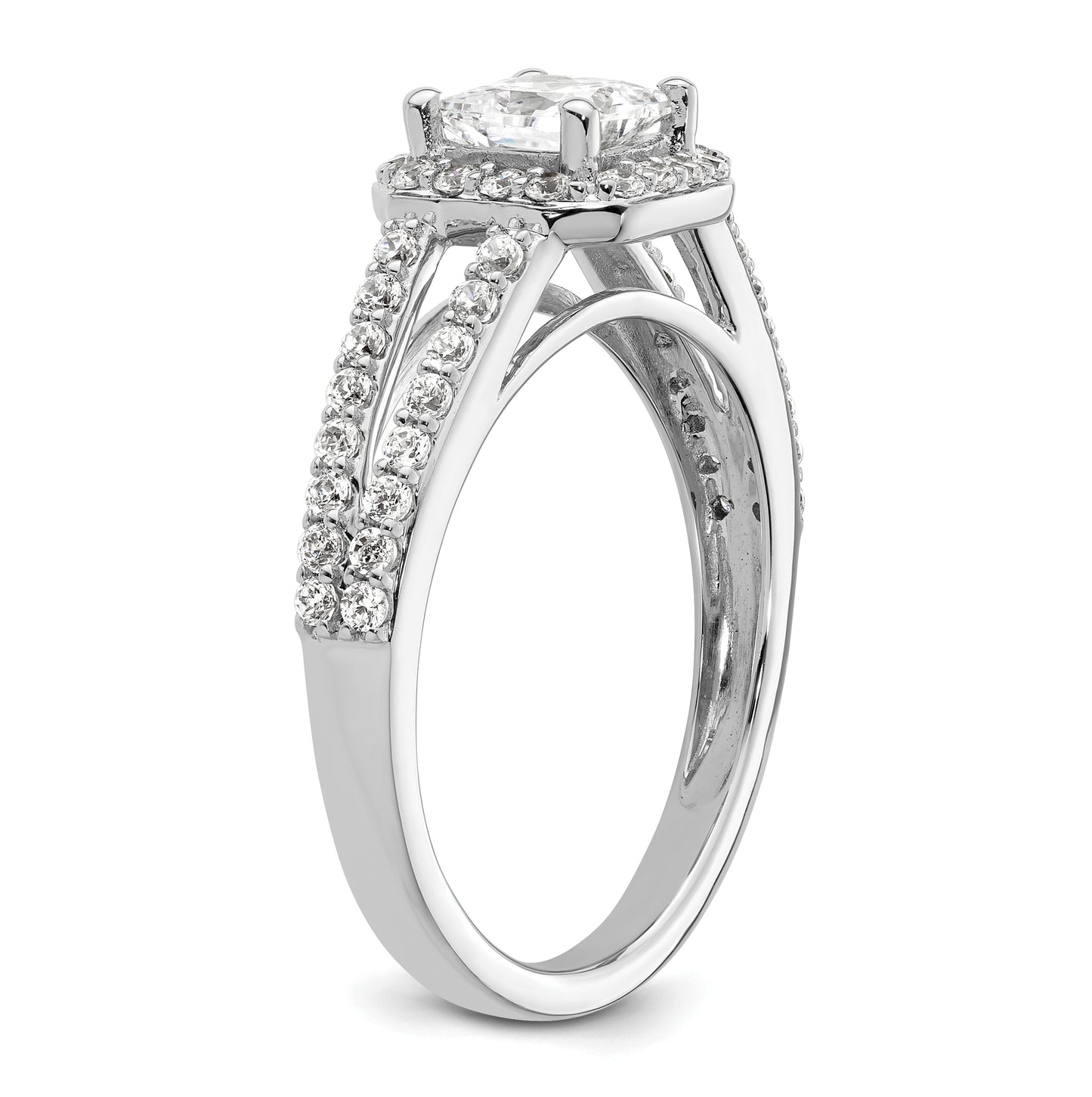 14K White Gold Halo Plus (Holds 3/4 carat (5.00 mm) Princess Center) 1/2 carat Diamond Semi-Mount Engagement Ring