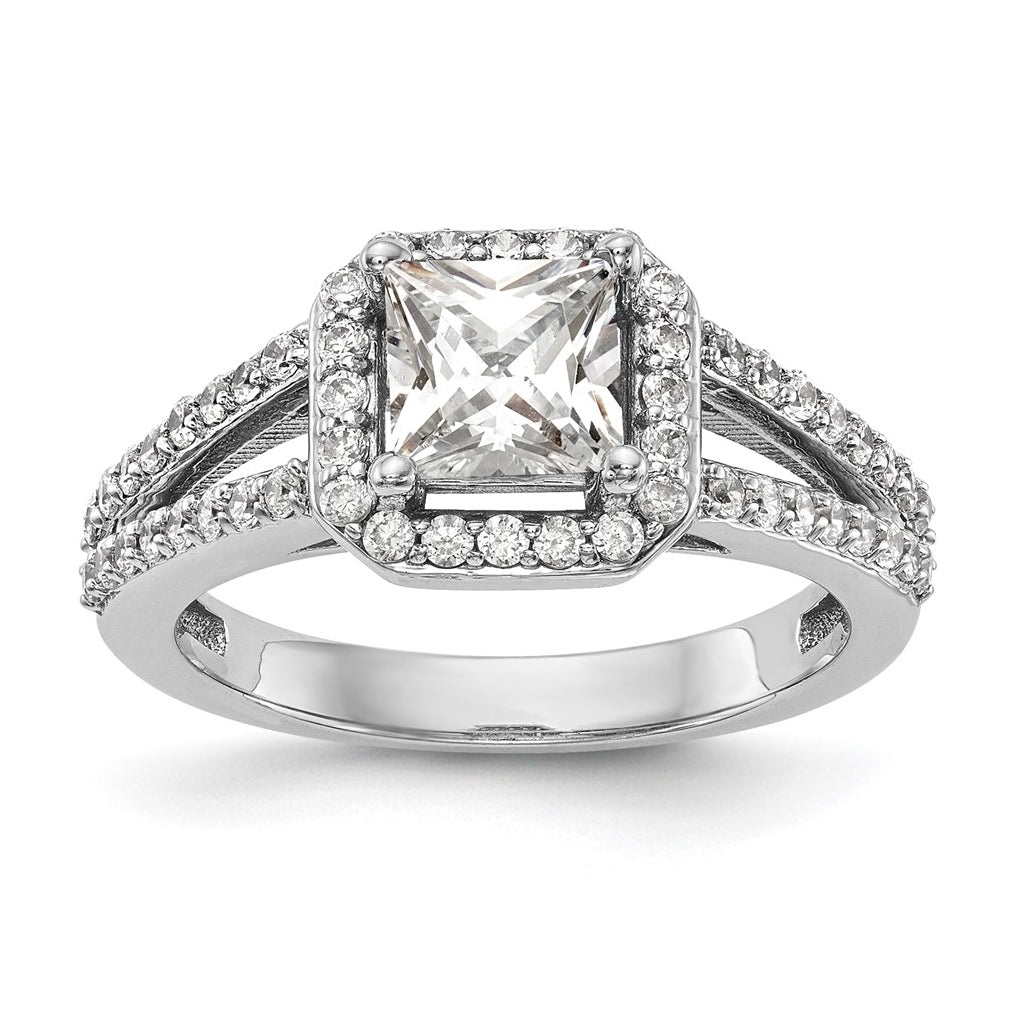 14K White Gold Halo Plus (Holds 1 carat (5.5mm) Princess Center) 1/2 carat Diamond Semi-Mount Engagement Ring