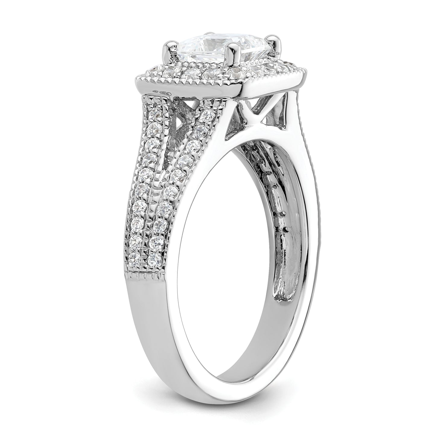 14K White Gold Halo Plus (Holds 3/4 carat (5.00mm) Princess Center) 1/2 carat Diamond Semi-Mount Engagement Ring