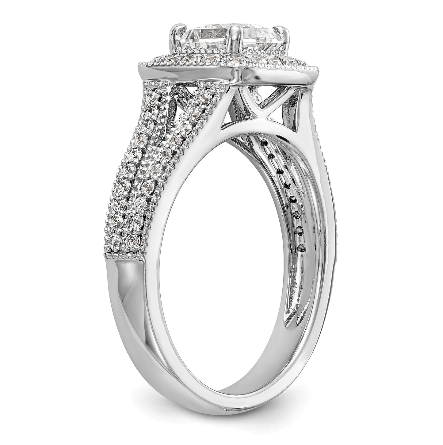 14K White Gold Halo Plus (Holds 1 carat (5.7mm) Princess Center) 3/8 carat Diamond Semi-Mount Engagement Ring