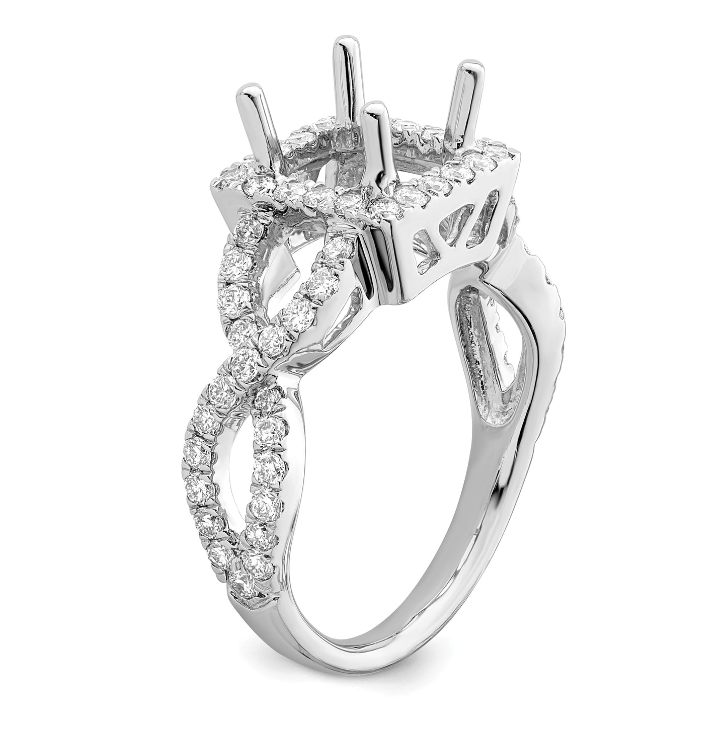 True Origin 14K White Gold 1 carat Lab Grown Diamond VS/SI D E F Semi Mount Princess Halo Engagement Ring, 10 mm