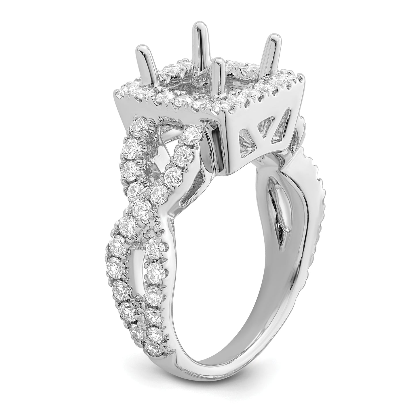 True Origin 14K White Gold 1 1/4 carat Lab Grown Diamond VS/SI D E F Semi Mount Princess Halo Engagement Ring