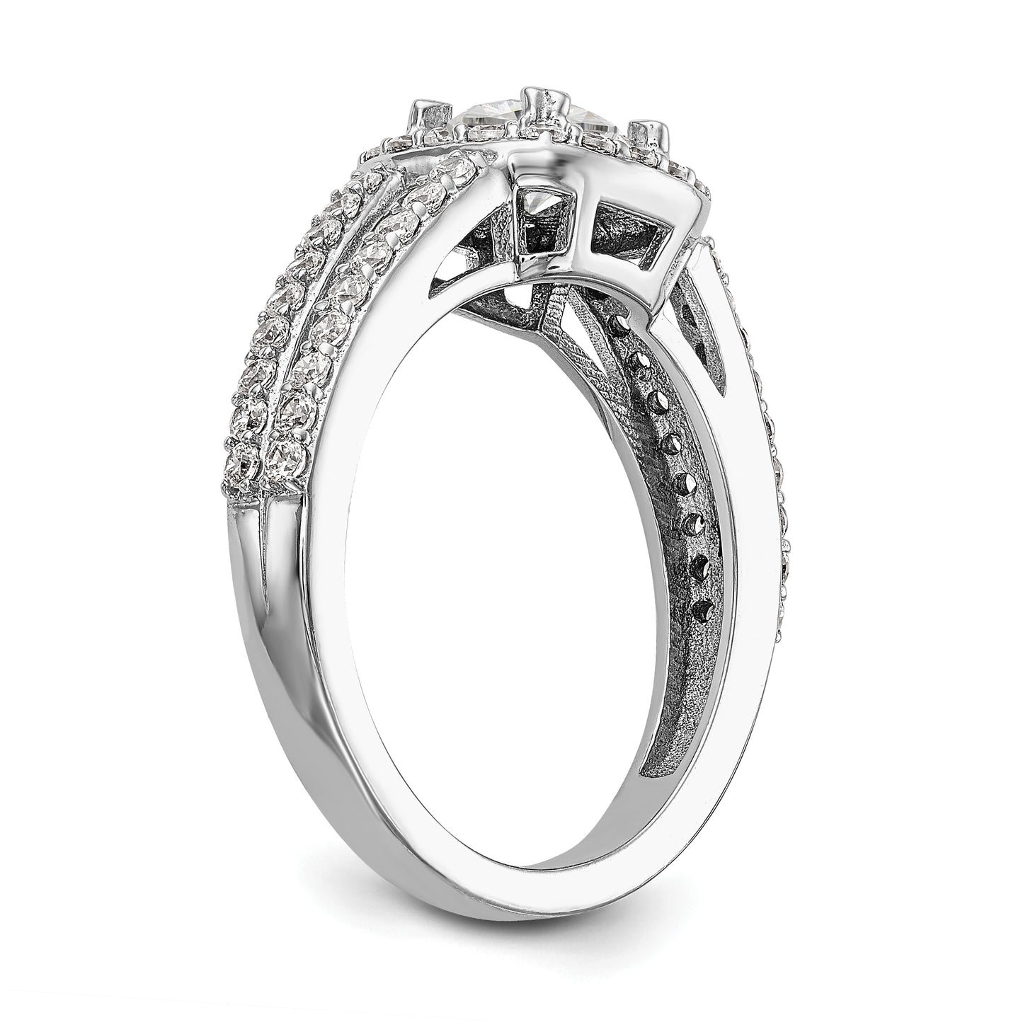 True Origin 14K White Gold 5/8 carat Lab Grown Diamond VS/SI D E F Semi Mount Cushion Halo Engagement Ring, 10 mm