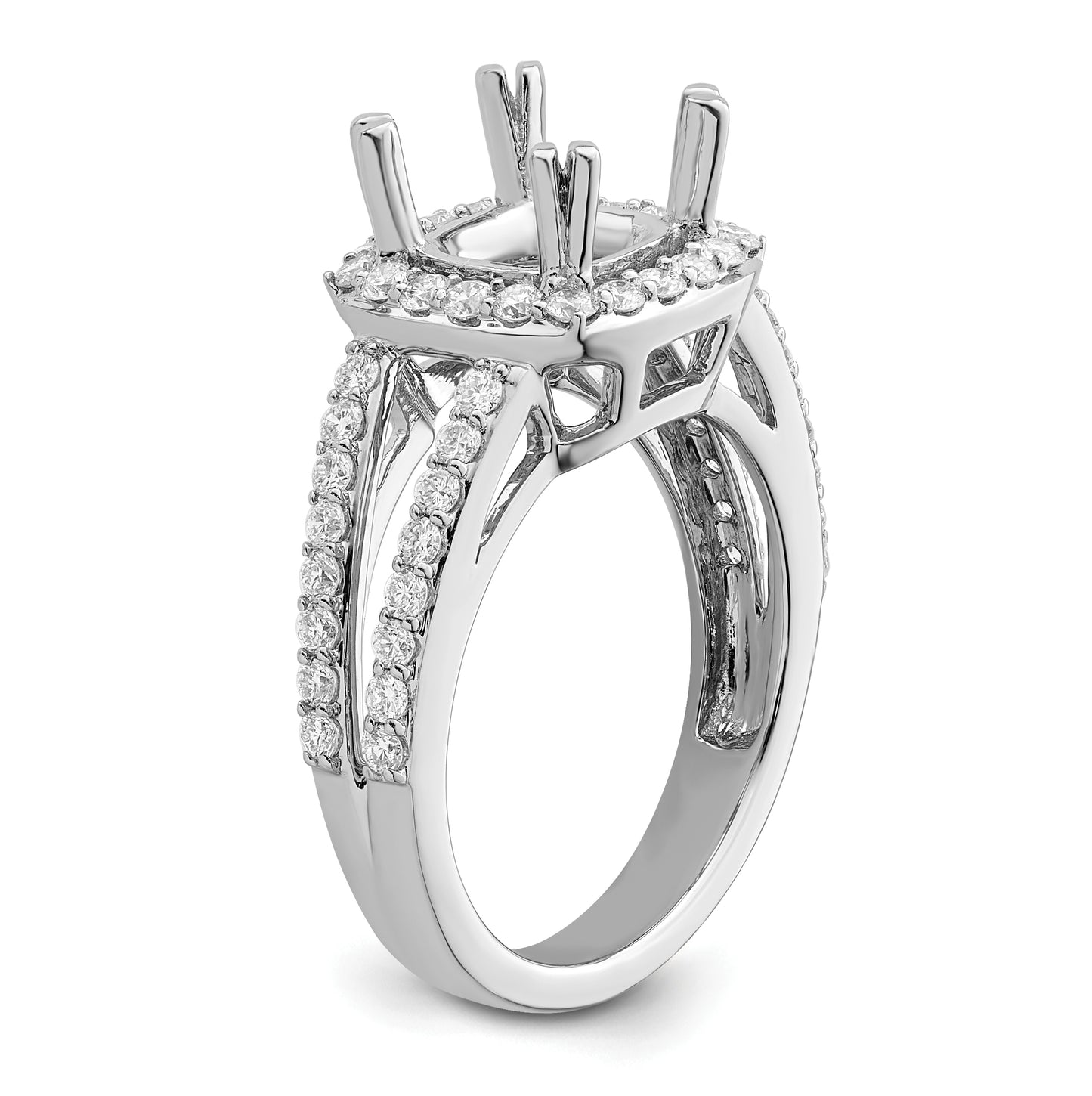True Origin 14K White Gold 7/8 carat Lab Grown Diamond VS/SI D E F Semi Mount Cushion Halo Engagement Ring