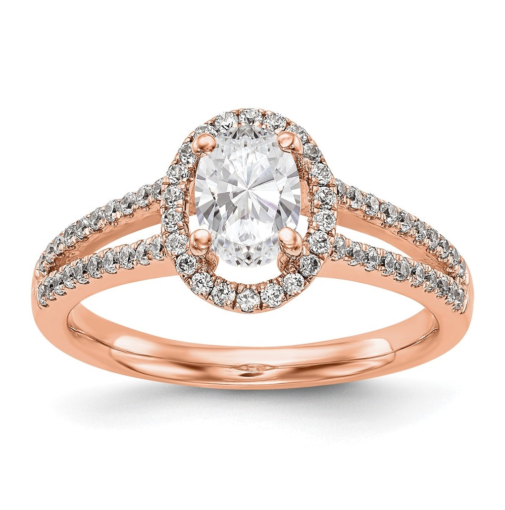 14K Rose Gold Diamond Oval Semi-Mount Oval Halo Engagement Ring
