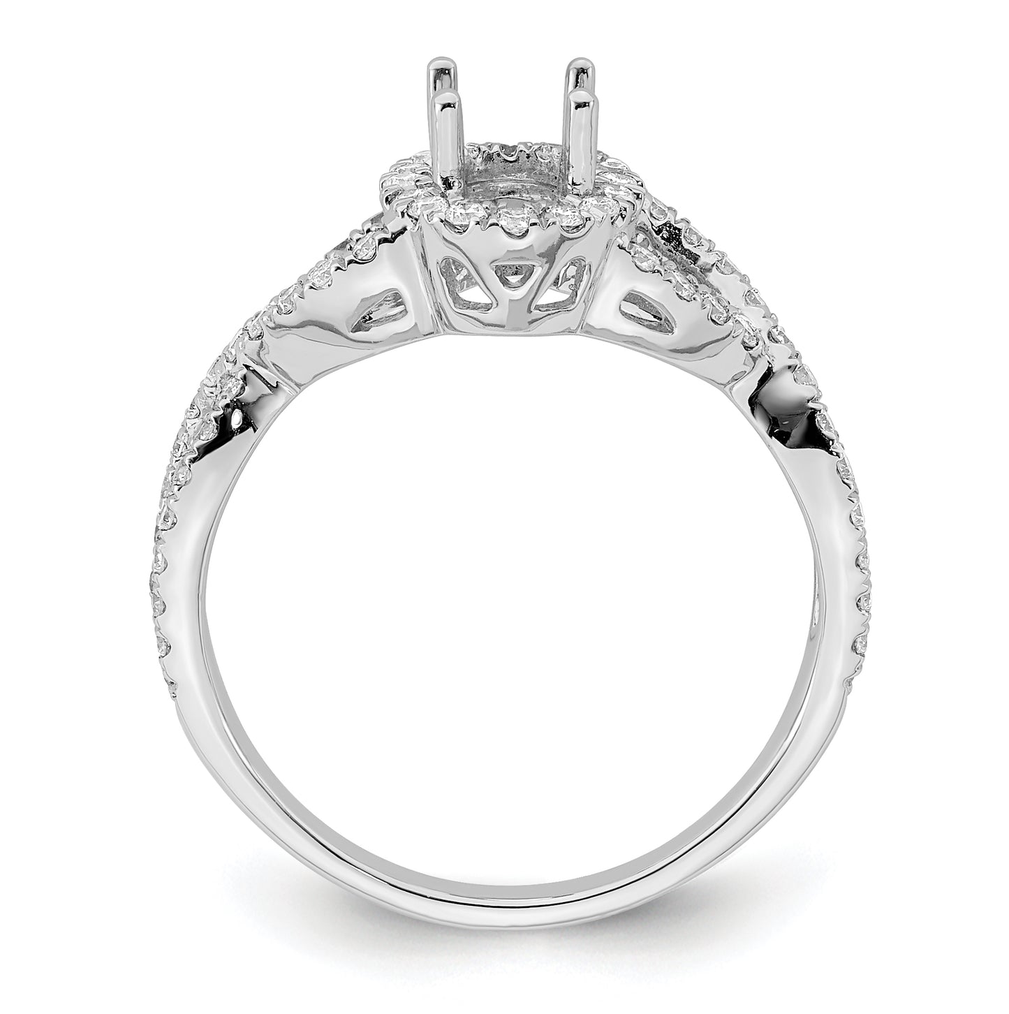 14K White Gold Halo Twist (Holds 1/2 carat (6.5x4.5mm) Oval Center) 1/2 carat Diamond Semi-Mount Engagement Ring