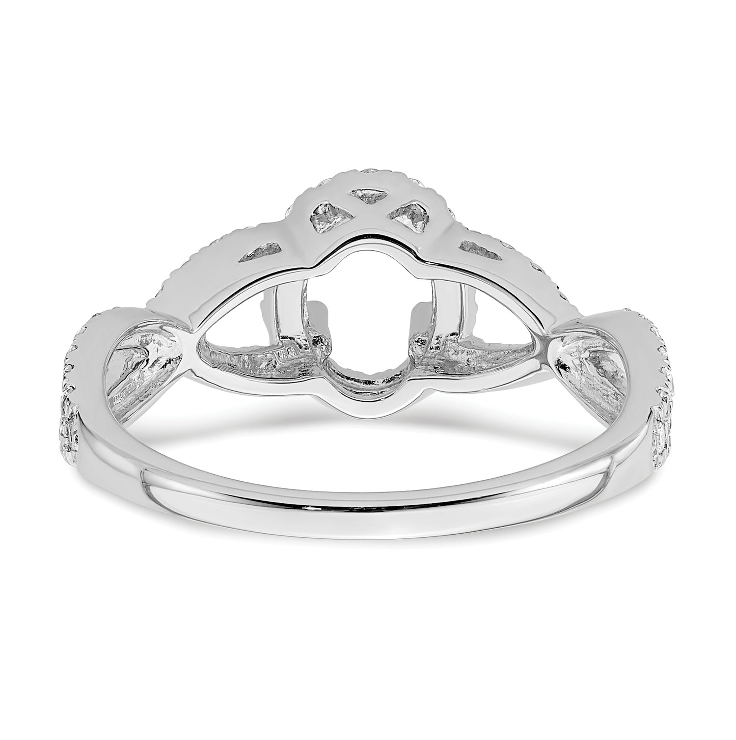 14K White Gold Halo Twist (Holds 1/2 carat (6.5x4.5mm) Oval Center) 1/2 carat Diamond Semi-Mount Engagement Ring