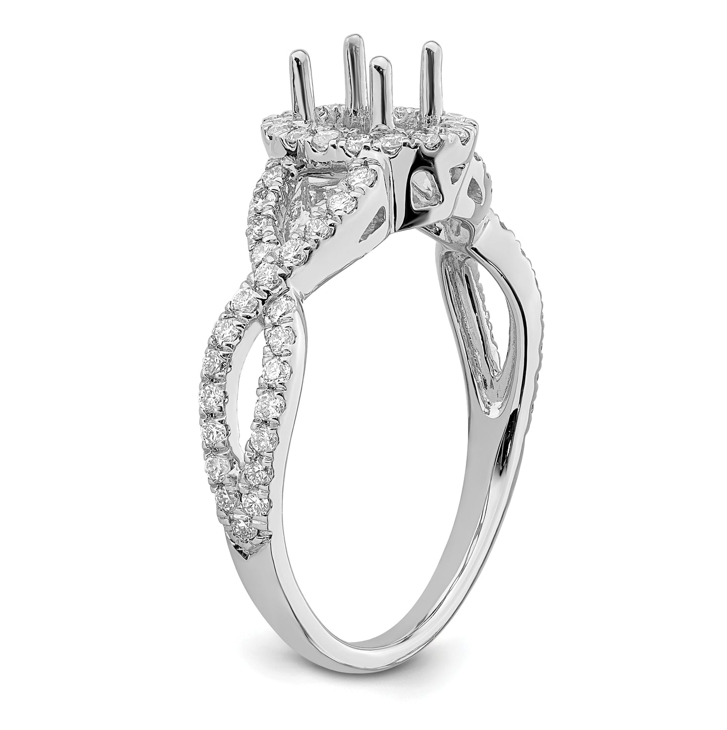 14K White Gold Halo Twist (Holds 1/2 carat (6.5x4.5mm) Oval Center) 1/2 carat Diamond Semi-Mount Engagement Ring