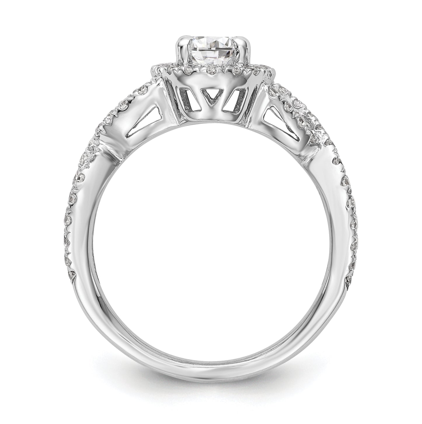 14K White Gold Halo Twist (Holds 1 carat (7.5x5.5mm) Oval Center) 3/4 carat Diamond Semi-Mount Engagement Ring