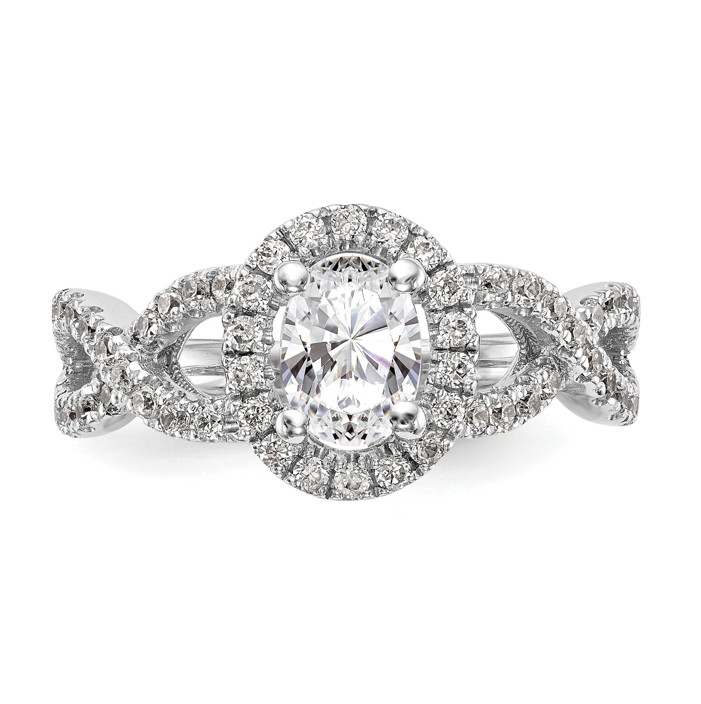 14K White Gold Halo Twist (Holds 1 carat (7.5x5.5mm) Oval Center) 3/4 carat Diamond Semi-Mount Engagement Ring