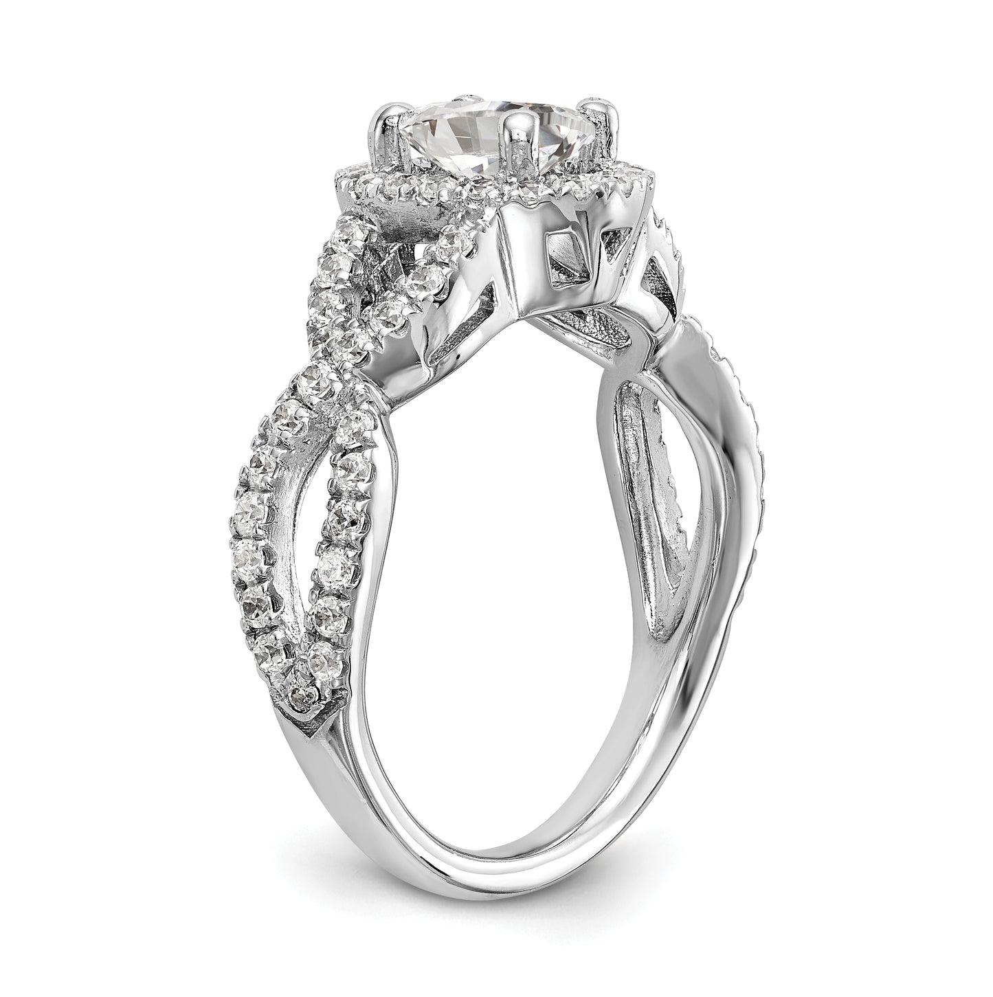 14K White Gold Halo Twist (Holds 1 carat (7.5x5.5mm) Oval Center) 3/4 carat Diamond Semi-Mount Engagement Ring
