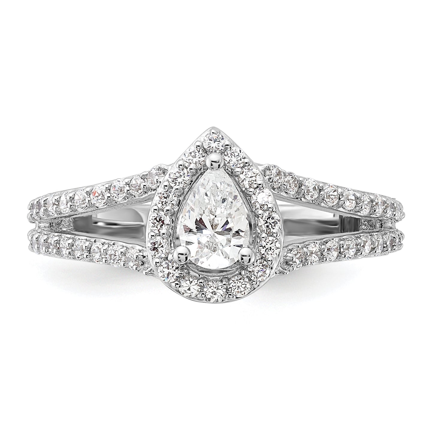 14K White Gold Halo Plus (Holds 1/2 carat (6x4mm) Pear Center) 5/8 carat Diamond Semi-Mount Engagement Ring