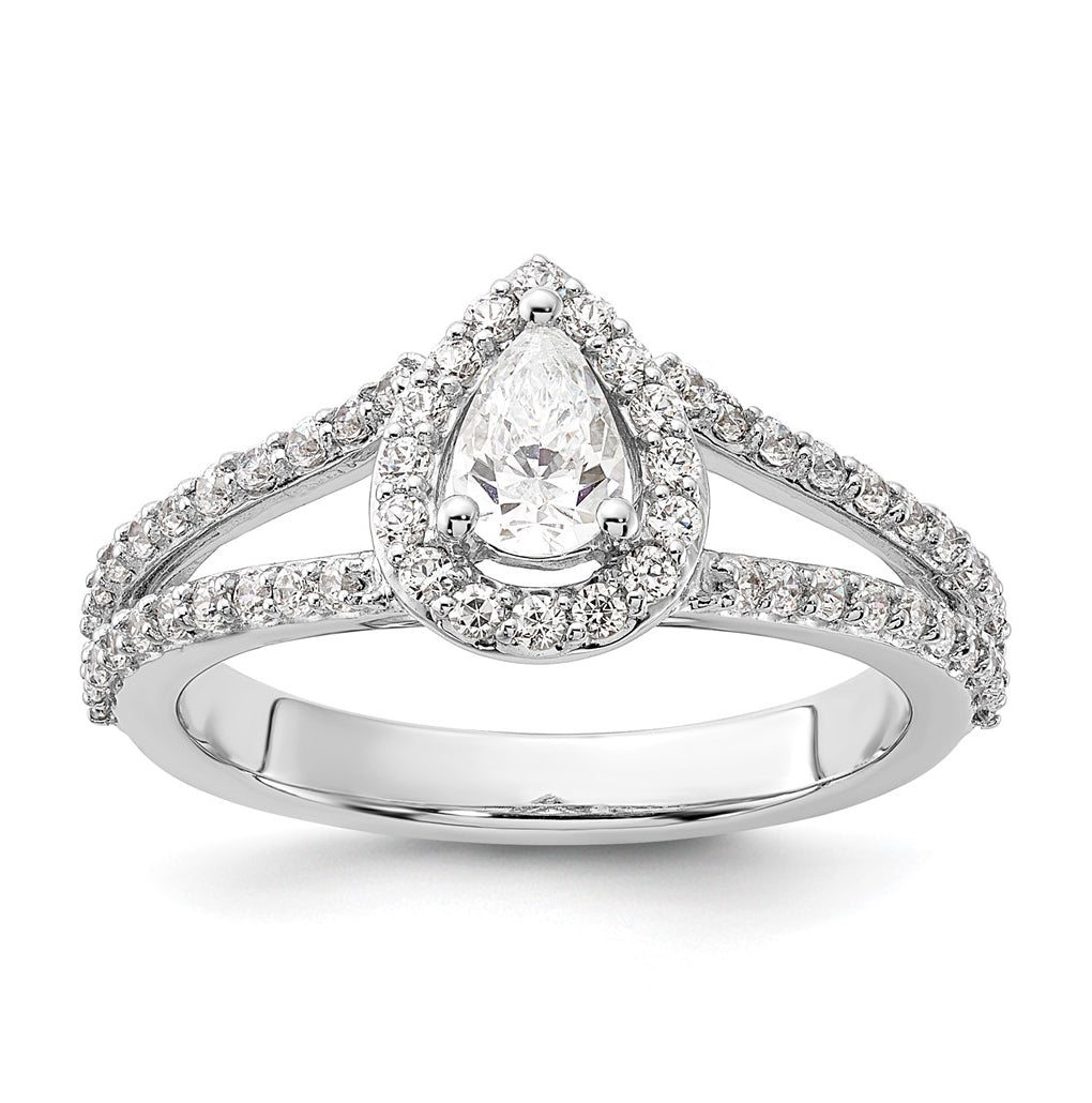 14K White Gold Halo Plus (Holds 1/2 carat (6x4mm) Pear Center) 5/8 carat Diamond Semi-Mount Engagement Ring