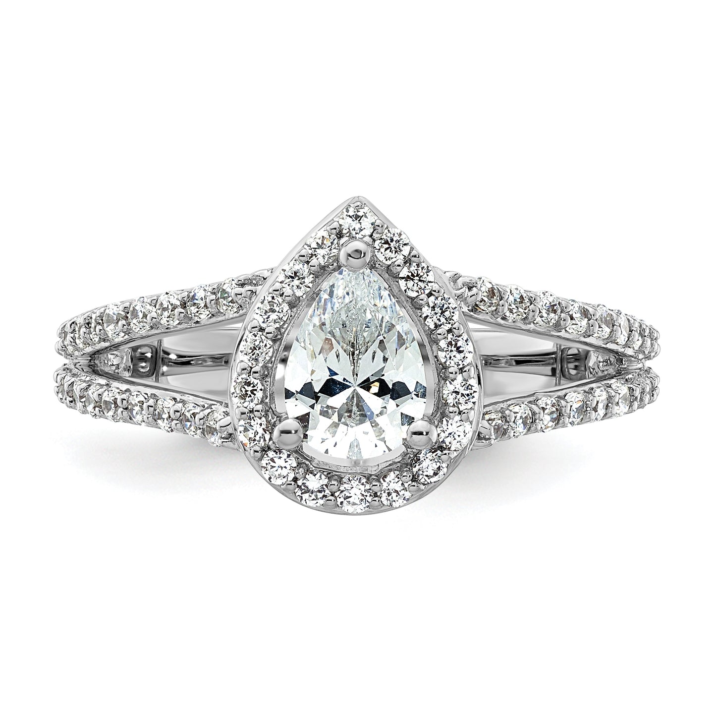14K White Gold Halo Plus (Holds 3/4 carat (7x5mm) Pear Center) 5/8 carat Diamond Semi-Mount Engagement Ring