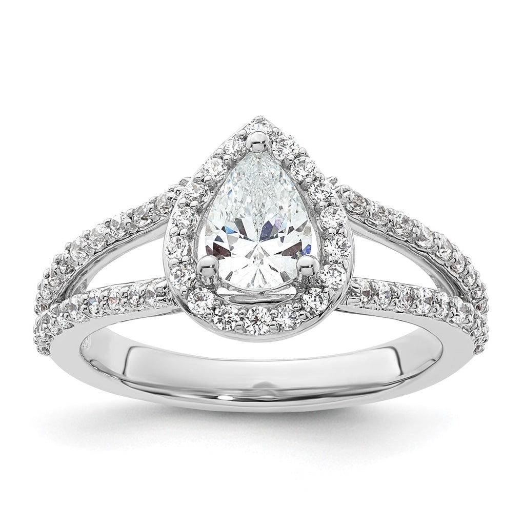 14K White Gold Halo Plus (Holds 3/4 carat (7x5mm) Pear Center) 5/8 carat Diamond Semi-Mount Engagement Ring