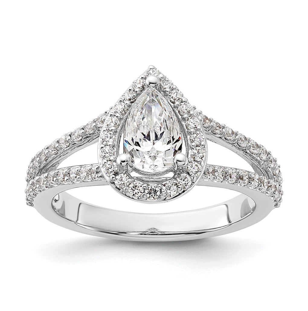 14K White Gold Halo Plus (Holds 1 carat (8x5mm) Pear Center) 5/8 carat Diamond Semi-Mount Engagement Ring
