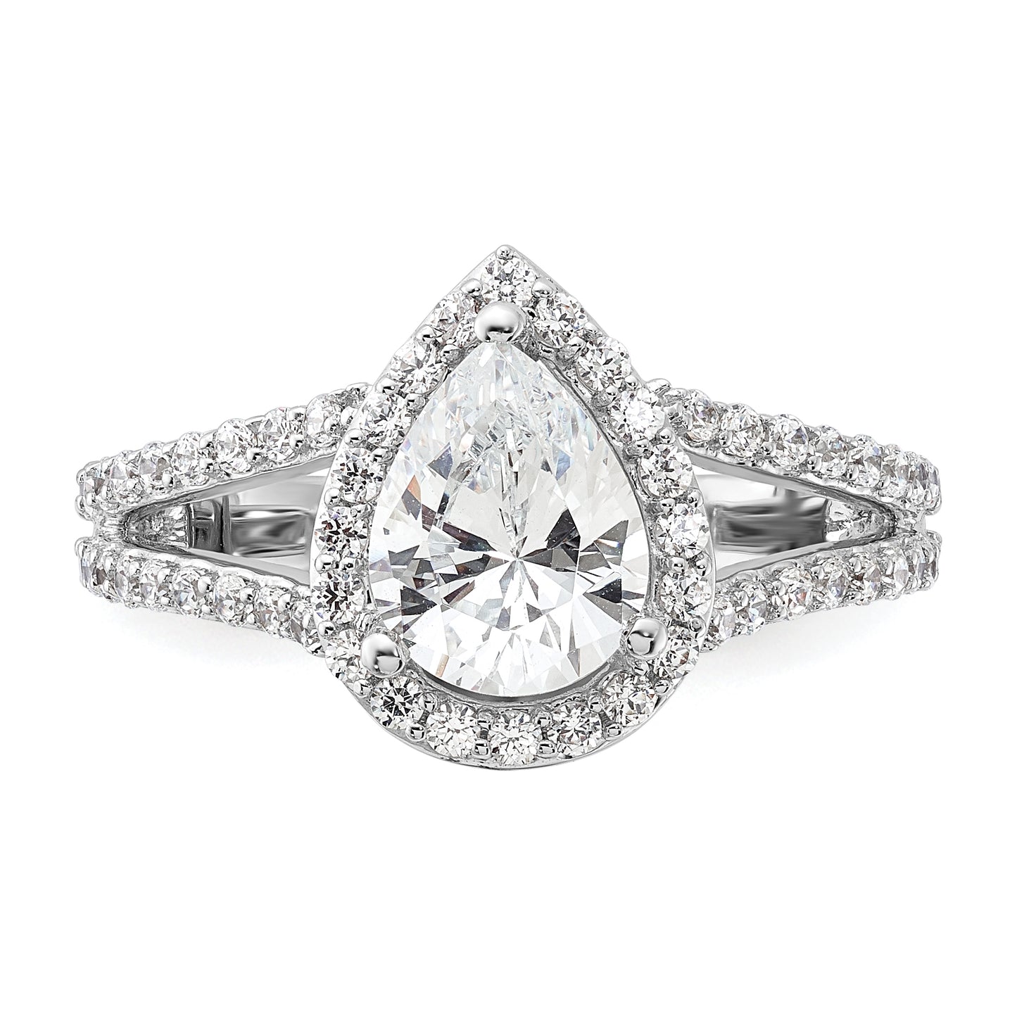 True Origin 14K White Gold 5/8 carat Lab Grown Diamond VS/SI D E F Semi Mount Pear Halo Engagement Ring, 14 mm