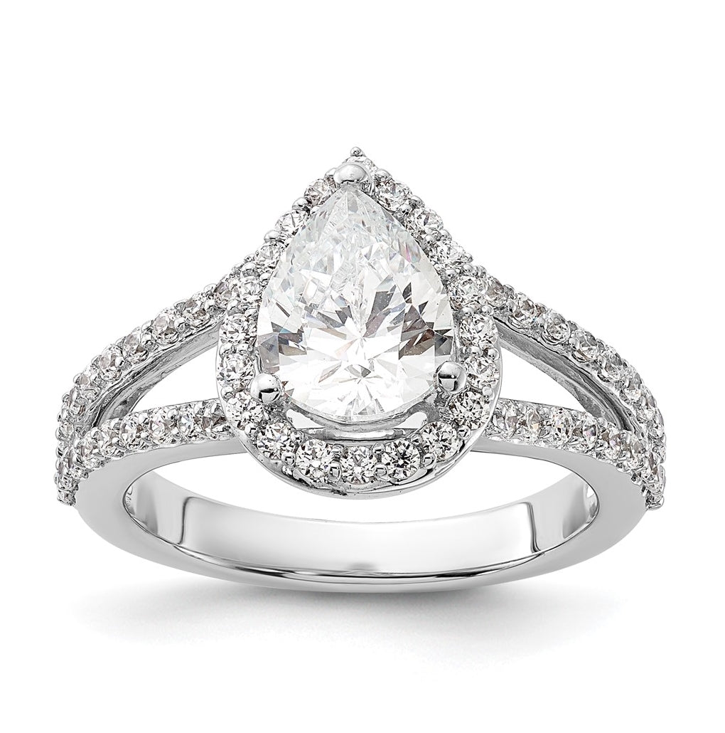 True Origin 14K White Gold 5/8 carat Lab Grown Diamond VS/SI D E F Semi Mount Pear Halo Engagement Ring, 14 mm