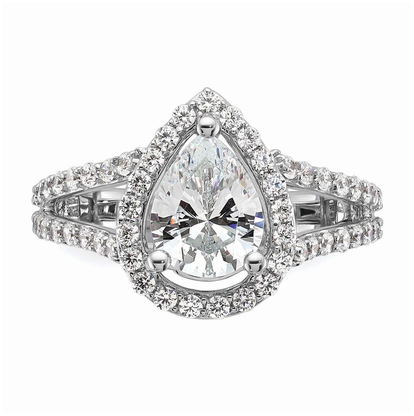 14K White Gold Halo Plus (Holds 2 carat (10x7mm) Pear Center) 7/8 carat Diamond Semi-Mount Engagement Ring