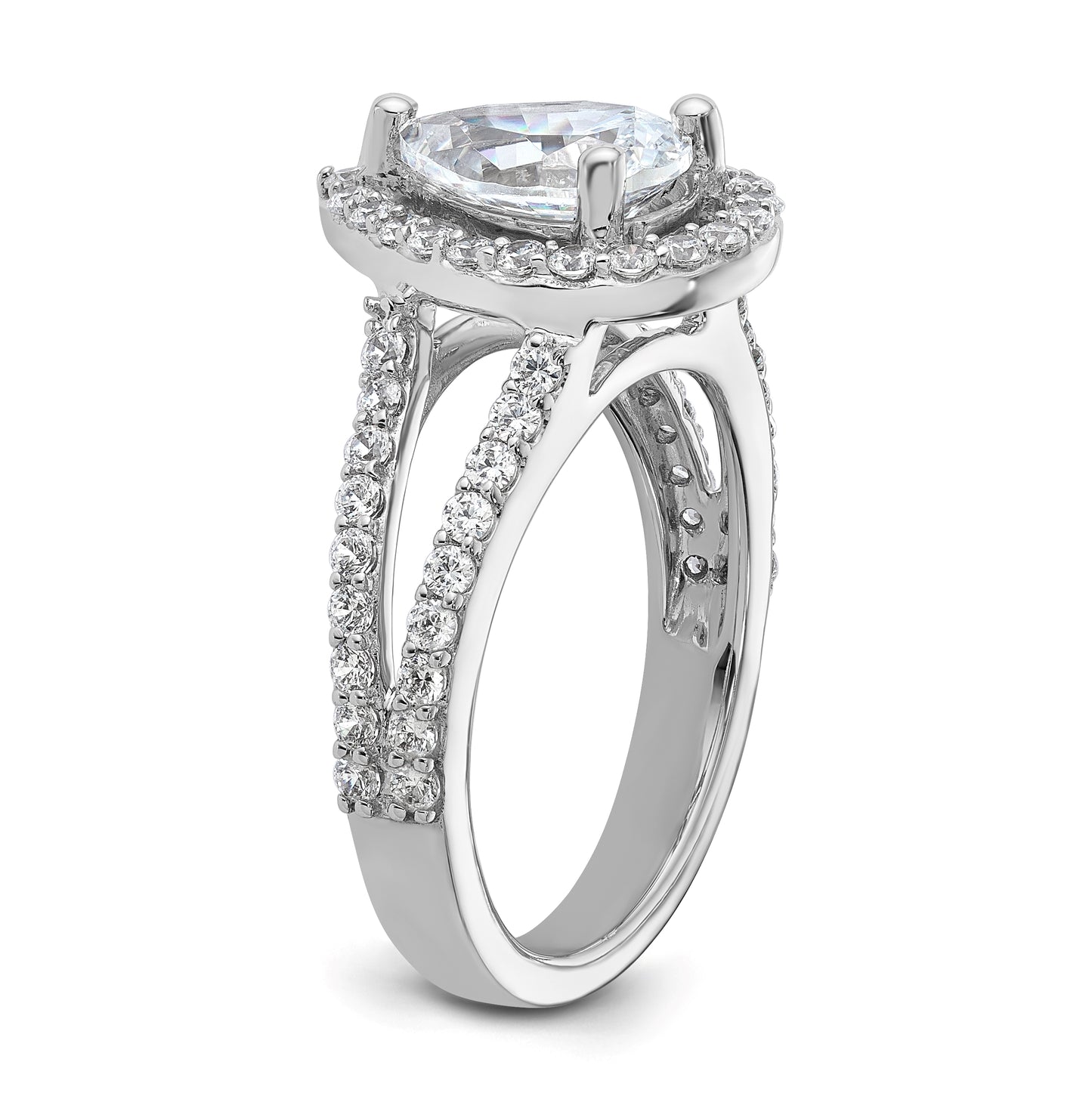 14K White Gold Halo Plus (Holds 2 carat (10x7mm) Pear Center) 7/8 carat Diamond Semi-Mount Engagement Ring