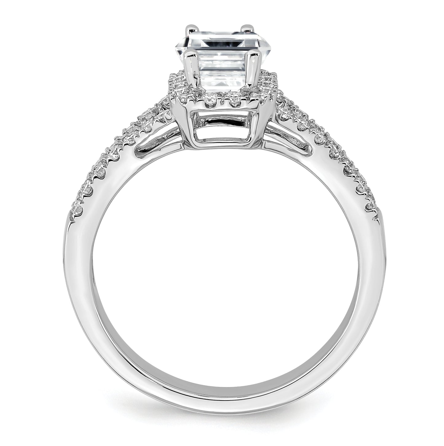 14K White Gold Halo Plus (Holds 1/2 carat (6x4mm) Emerald-cut Center) 3/8 carat Diamond Semi-Mount Engagement Ring
