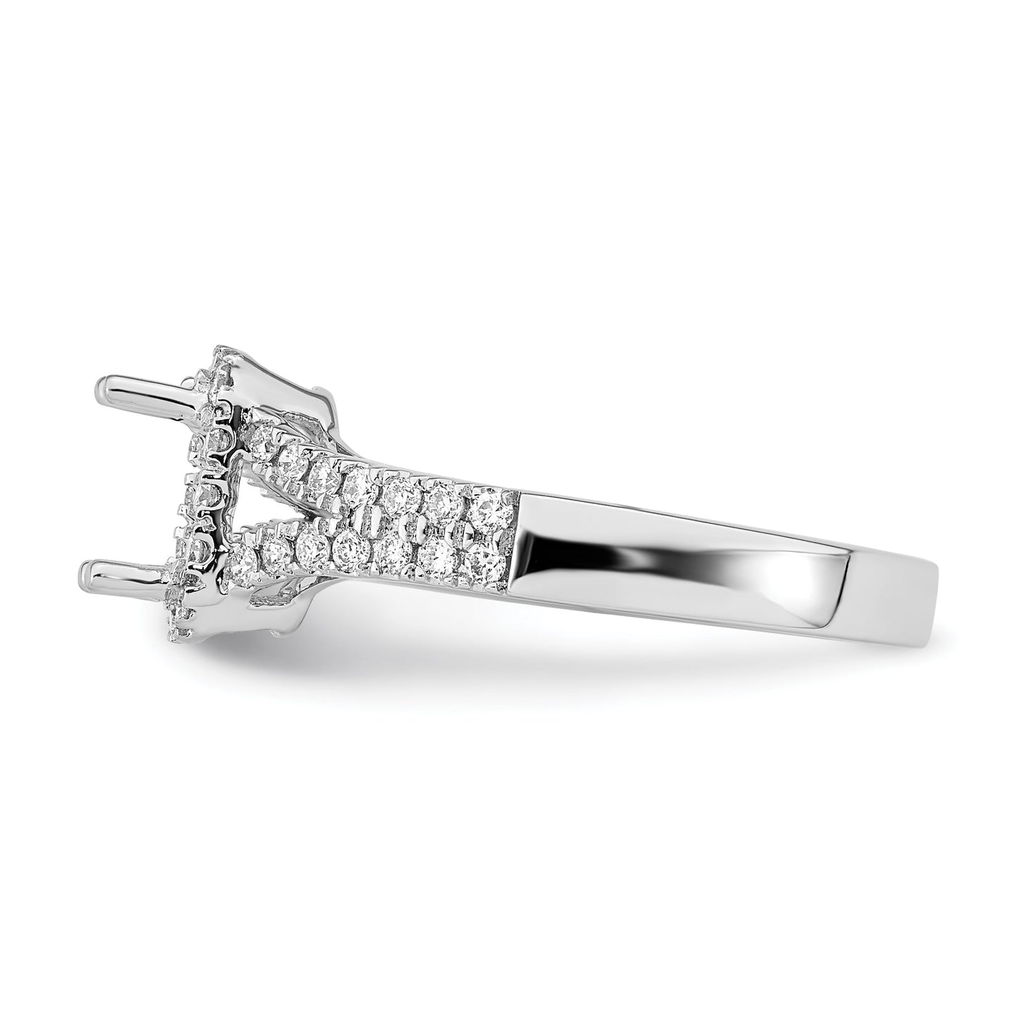 14K White Gold Halo Plus (Holds 1/2 carat (6x4mm) Emerald-cut Center) 3/8 carat Diamond Semi-Mount Engagement Ring