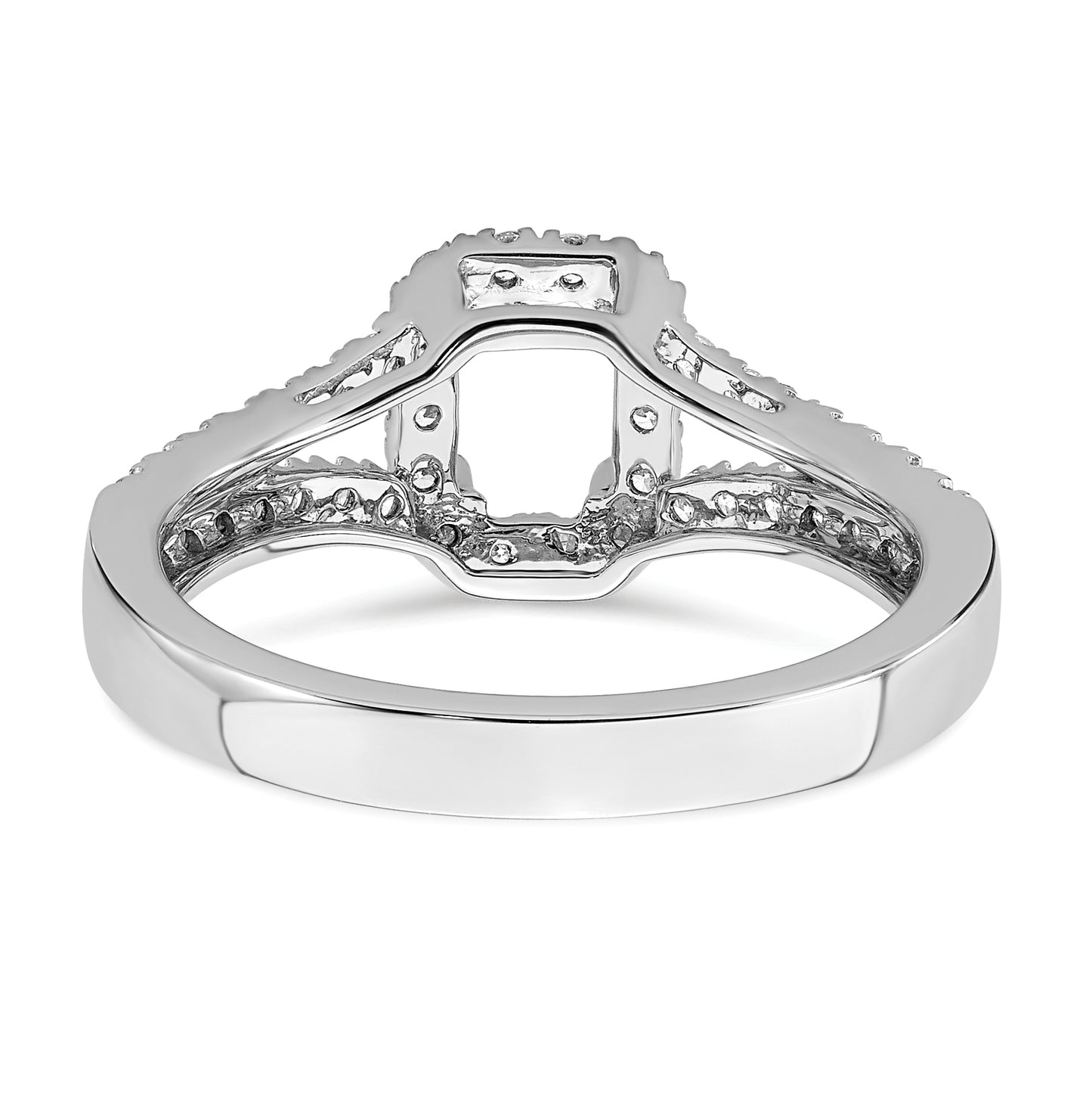 14K White Gold Halo Plus (Holds 1/2 carat (6x4mm) Emerald-cut Center) 3/8 carat Diamond Semi-Mount Engagement Ring