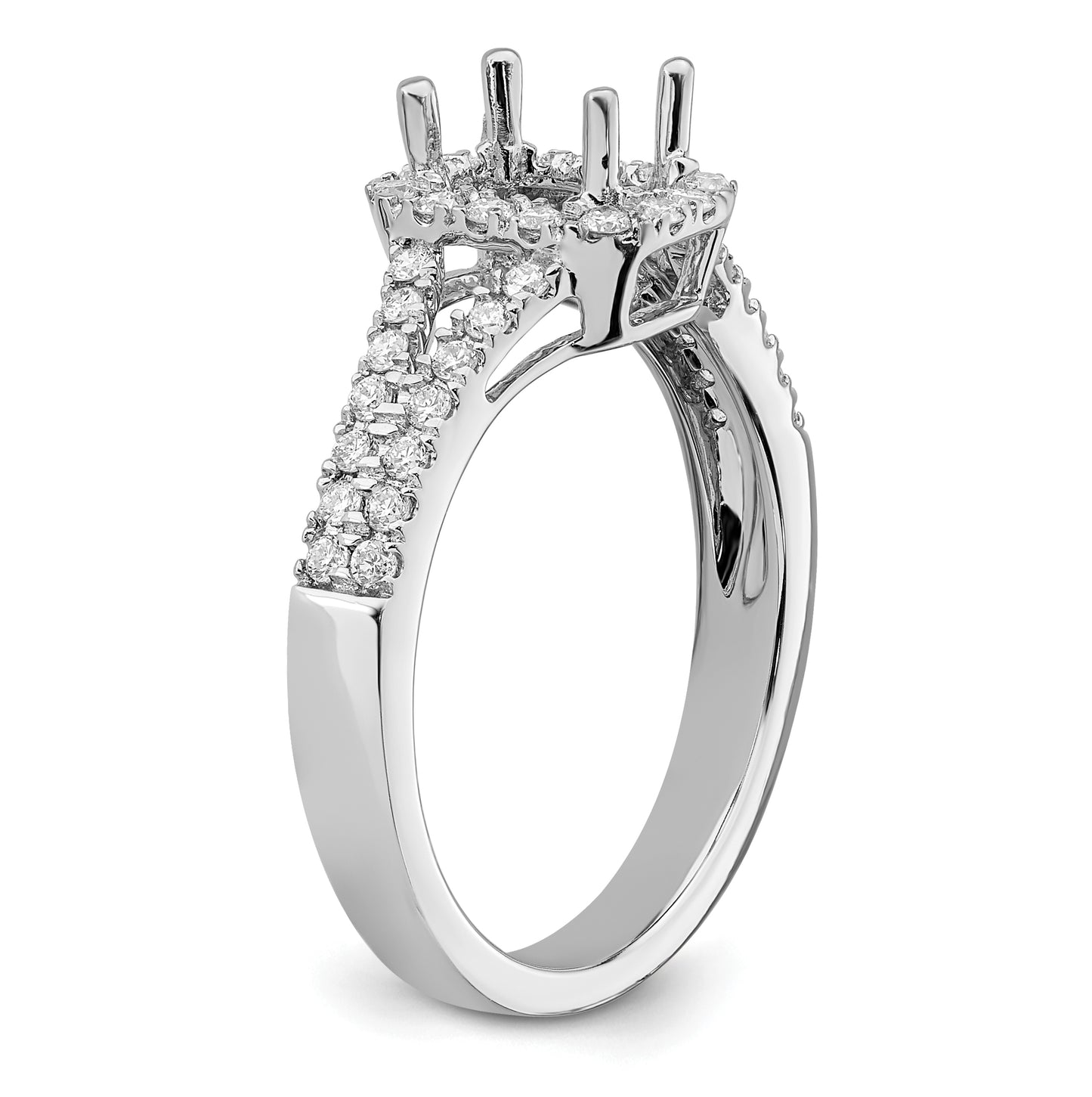 14K White Gold Halo Plus (Holds 1/2 carat (6x4mm) Emerald-cut Center) 3/8 carat Diamond Semi-Mount Engagement Ring