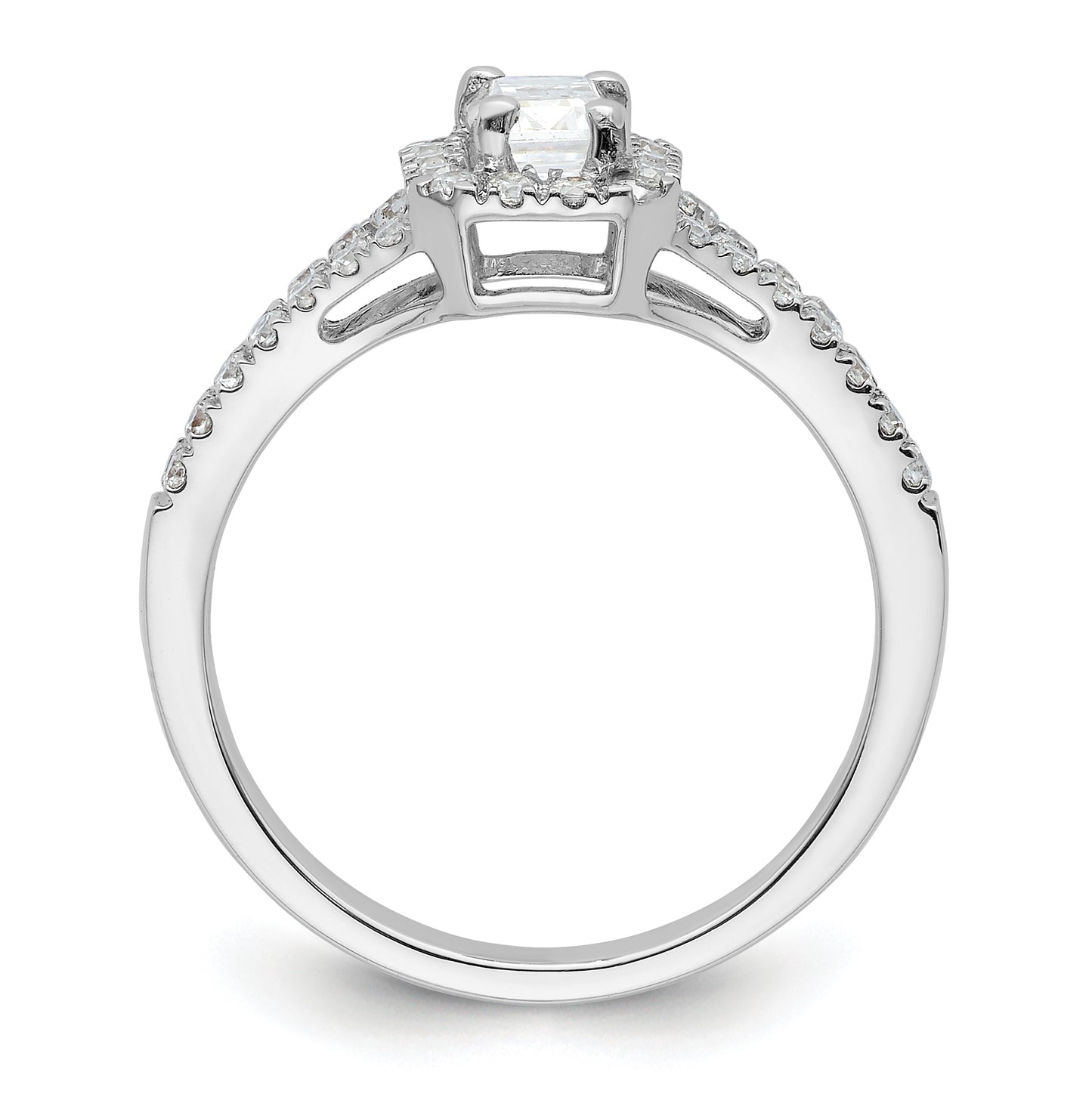 14K White Gold Halo Plus (Holds 3/4 carat (6.5x4.5mm) Emerald-cut Center) 3/8 carat Diamond Semi-Mount Engagement Ring