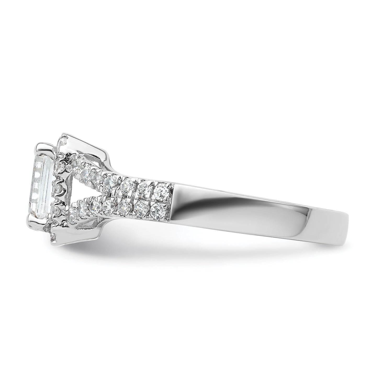 14K White Gold Halo Plus (Holds 3/4 carat (6.5x4.5mm) Emerald-cut Center) 3/8 carat Diamond Semi-Mount Engagement Ring