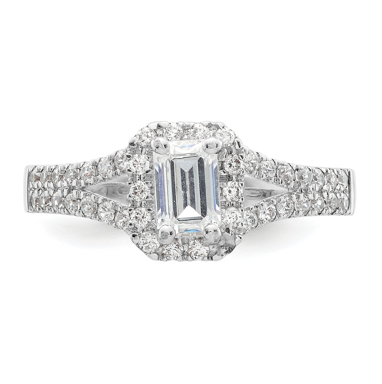 14K White Gold Halo Plus (Holds 3/4 carat (6.5x4.5mm) Emerald-cut Center) 3/8 carat Diamond Semi-Mount Engagement Ring