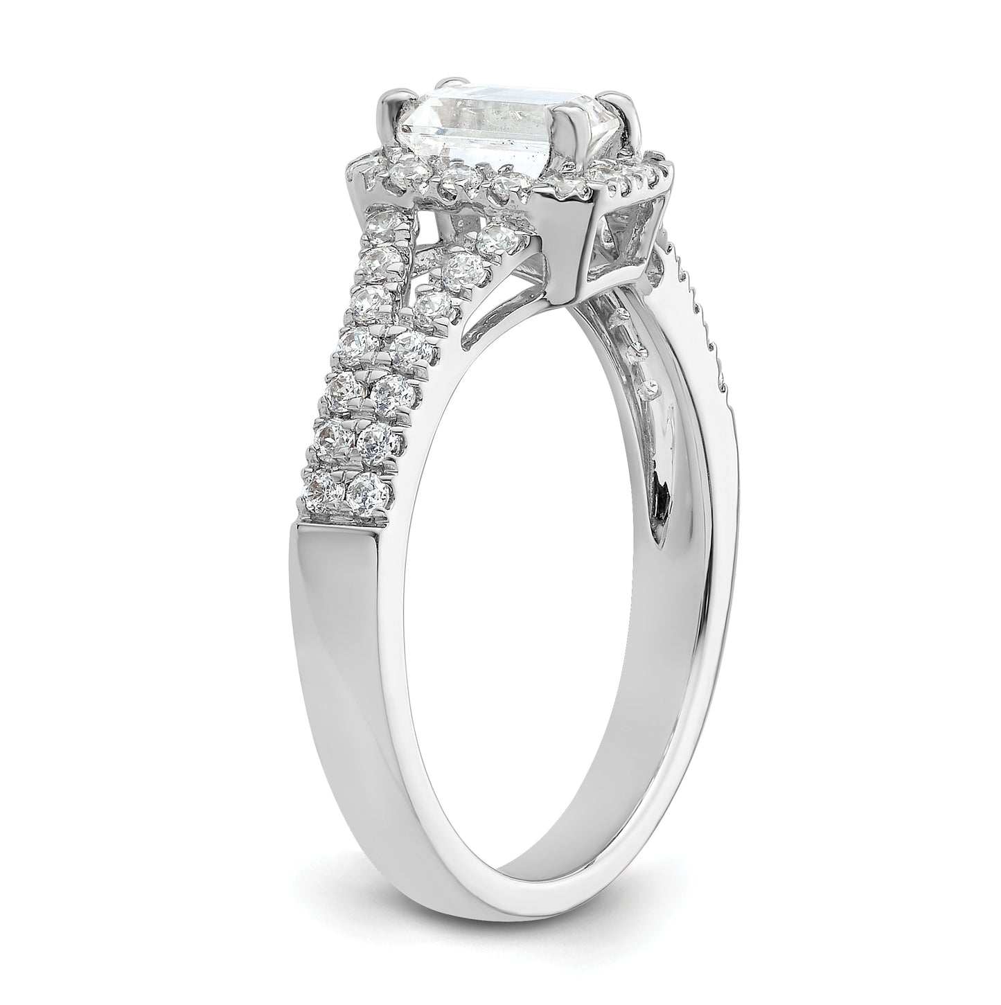14K White Gold Halo Plus (Holds 3/4 carat (6.5x4.5mm) Emerald-cut Center) 3/8 carat Diamond Semi-Mount Engagement Ring
