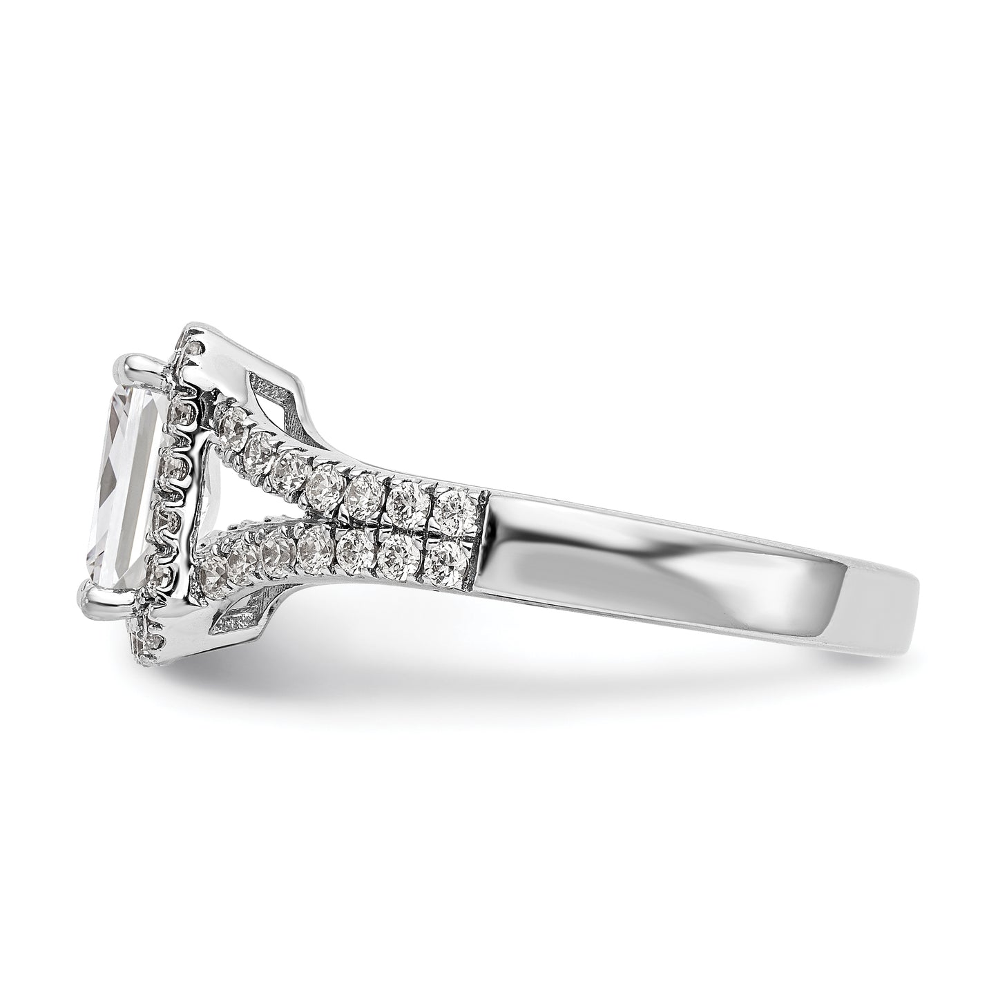 True Origin 14K White Gold 1/2 carat Lab Grown Diamond VS/SI D E F Semi Mount Emerald Halo Engagement Ring, 5.6 to 2.9 mm (tapered)