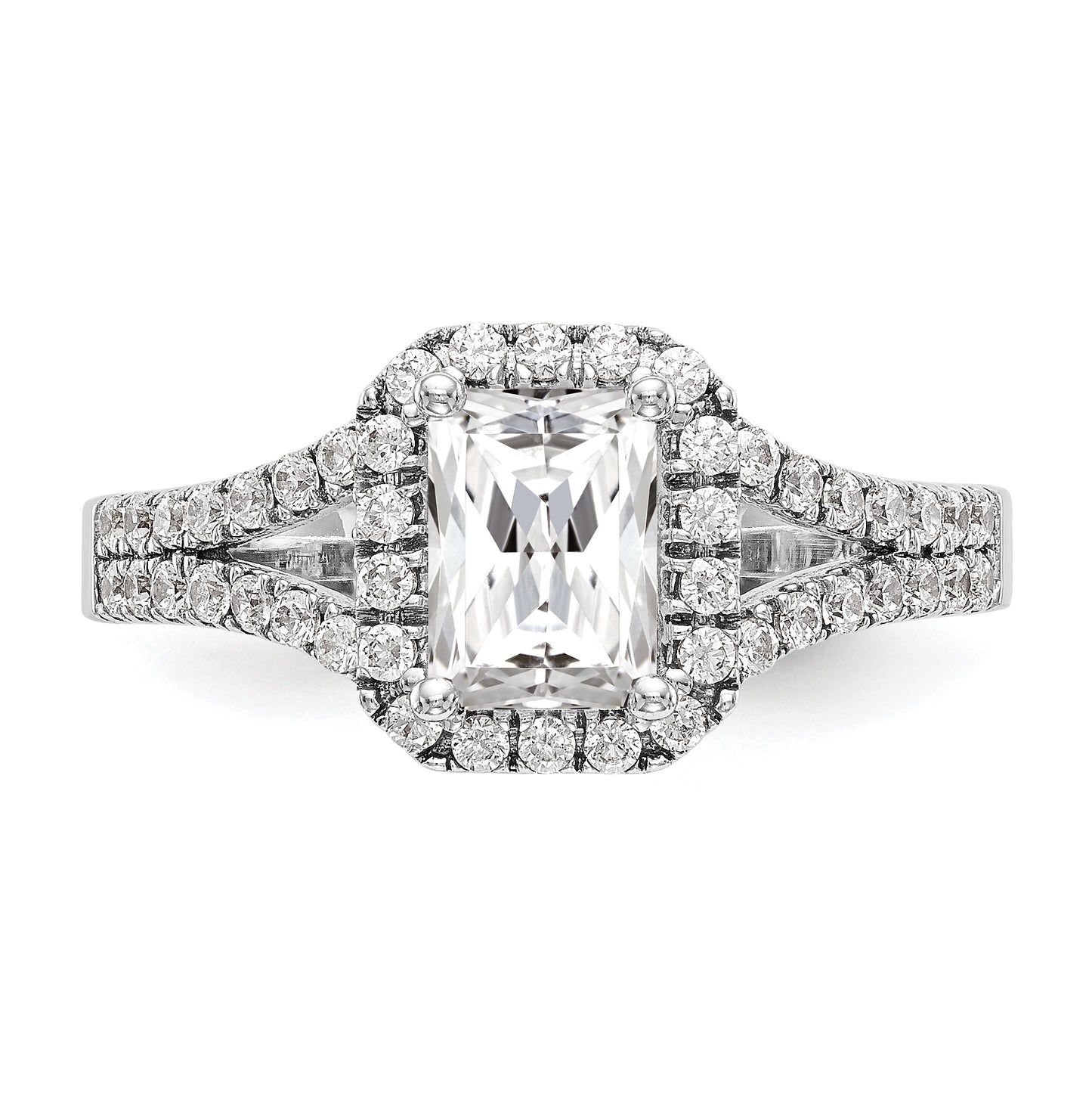 14K White Gold Halo Plus (Holds 1 carat (7.7x5.8mm) Emerald-cut Center) 1/2 carat Diamond Semi-Mount Engagement Ring