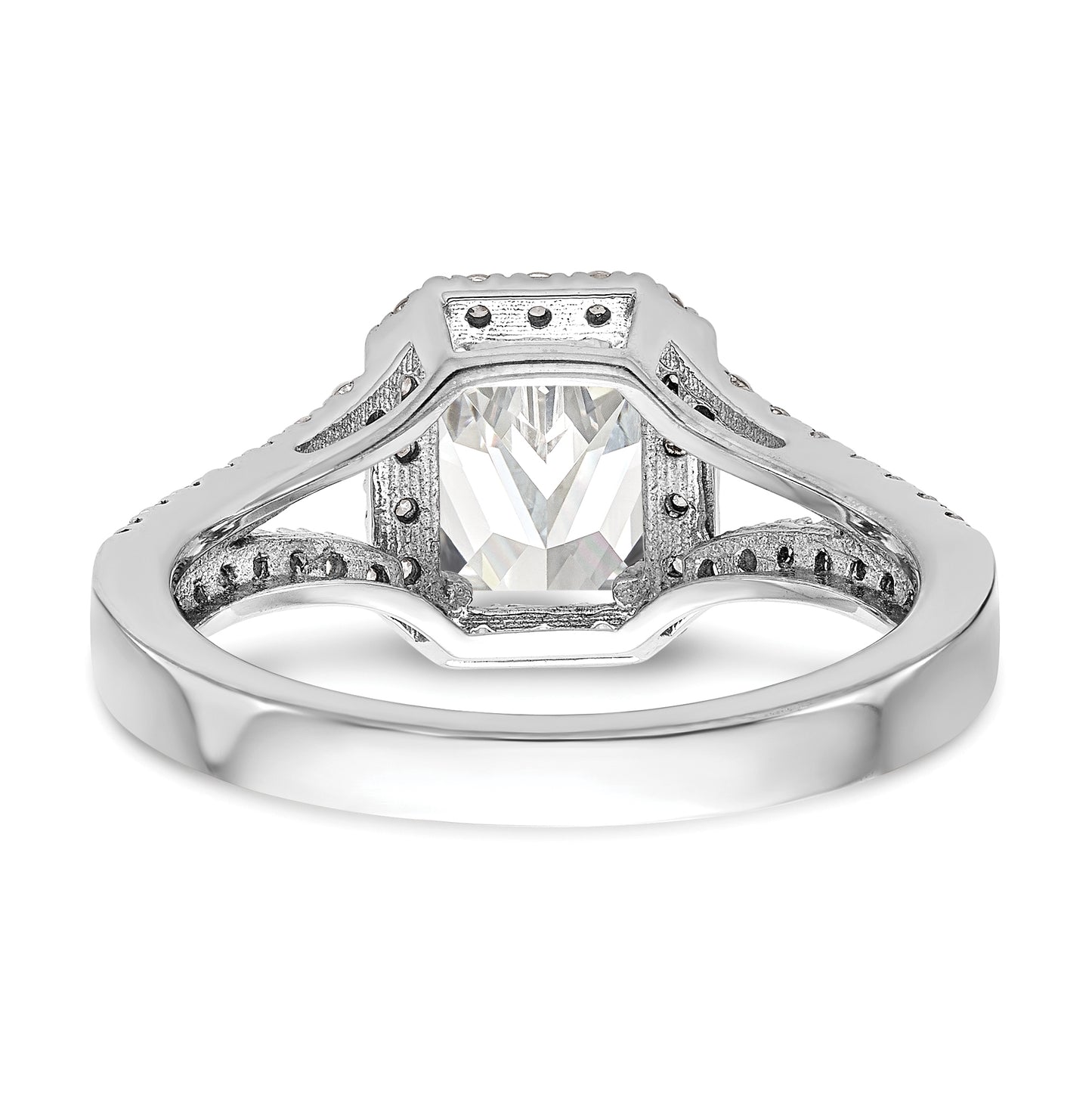 True Origin 14K White Gold 1/2 carat Lab Grown Diamond VS/SI D E F Semi Mount Emerald Halo Engagement Ring, 5.6 to 2.9 mm (tapered)