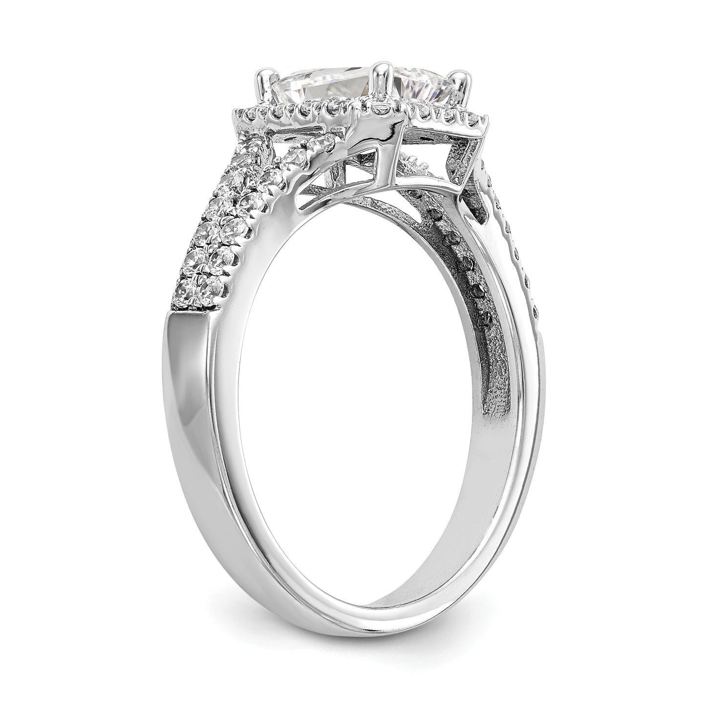 True Origin 14K White Gold 1/2 carat Lab Grown Diamond VS/SI D E F Semi Mount Emerald Halo Engagement Ring, 5.6 to 2.9 mm (tapered)