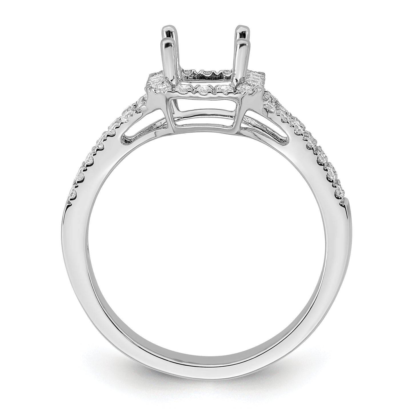 True Origin 14K White Gold 1/2 carat Lab Grown Diamond VS/SI D E F Semi Mount Emerald Halo Engagement Ring, 3.1 to 2.8 mm (tapered)