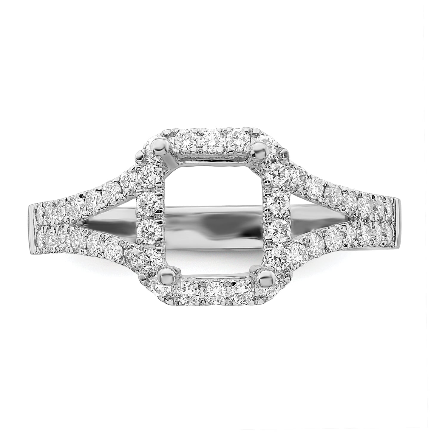 True Origin 14K White Gold 1/2 carat Lab Grown Diamond VS/SI D E F Semi Mount Emerald Halo Engagement Ring, 3.1 to 2.8 mm (tapered)