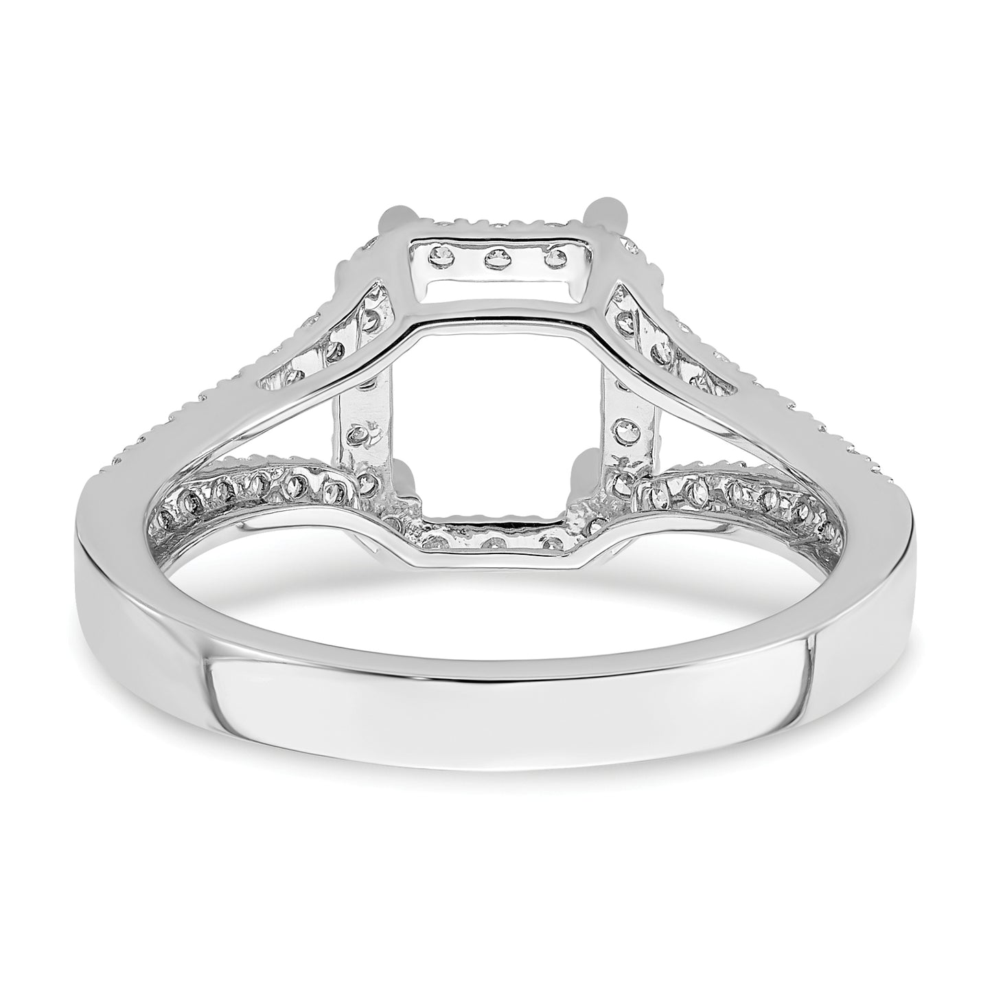 True Origin 14K White Gold 1/2 carat Lab Grown Diamond VS/SI D E F Semi Mount Emerald Halo Engagement Ring, 3.1 to 2.8 mm (tapered)