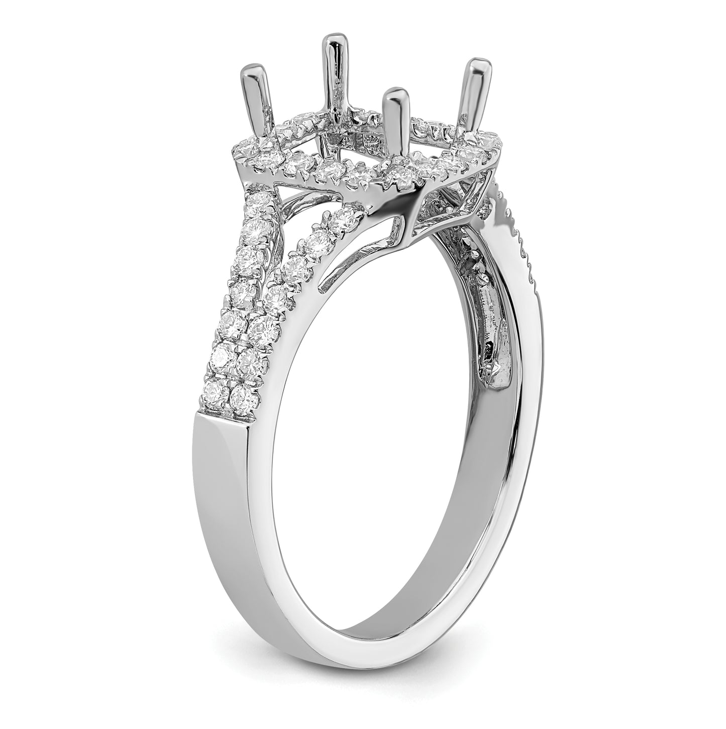 True Origin 14K White Gold 1/2 carat Lab Grown Diamond VS/SI D E F Semi Mount Emerald Halo Engagement Ring, 3.1 to 2.8 mm (tapered)